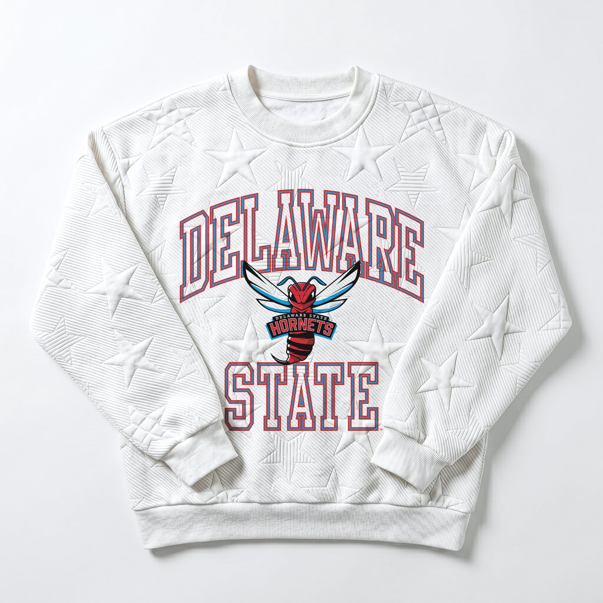 DELAWARE STATE HORNETS BIG PLAY ENERGY EMBOSSED STAR CREWNECK