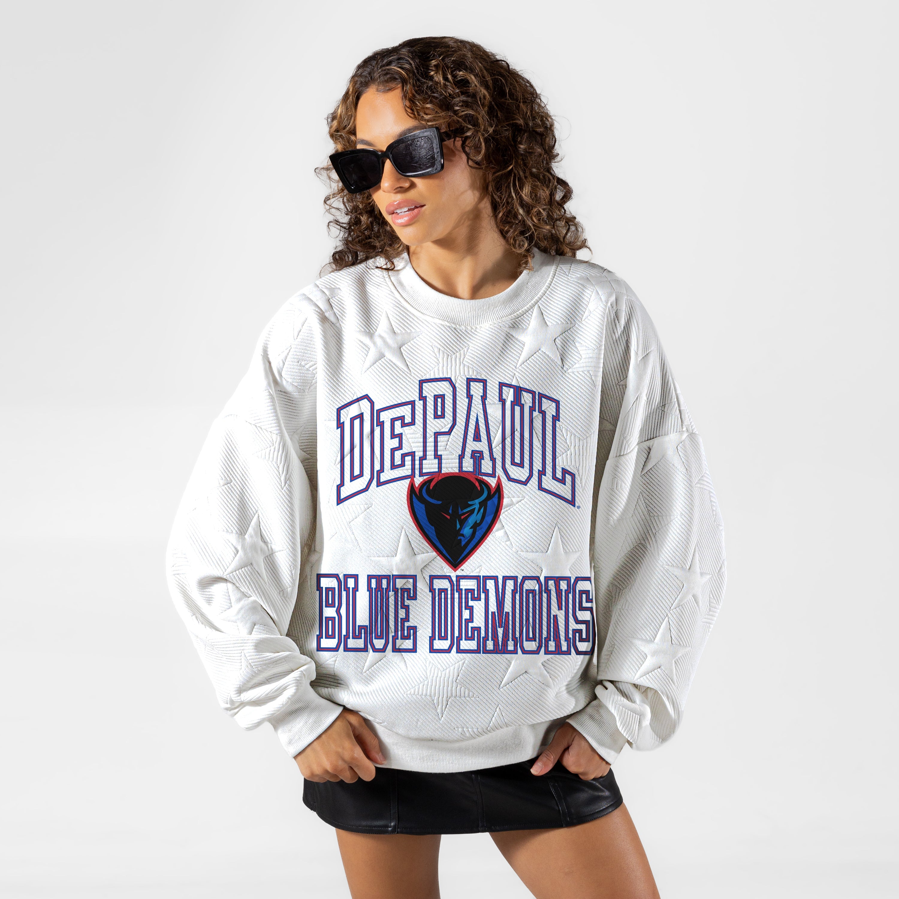 DEPAUL BLUE DEMONS BIG PLAY ENERGY EMBOSSED STAR CREWNECK