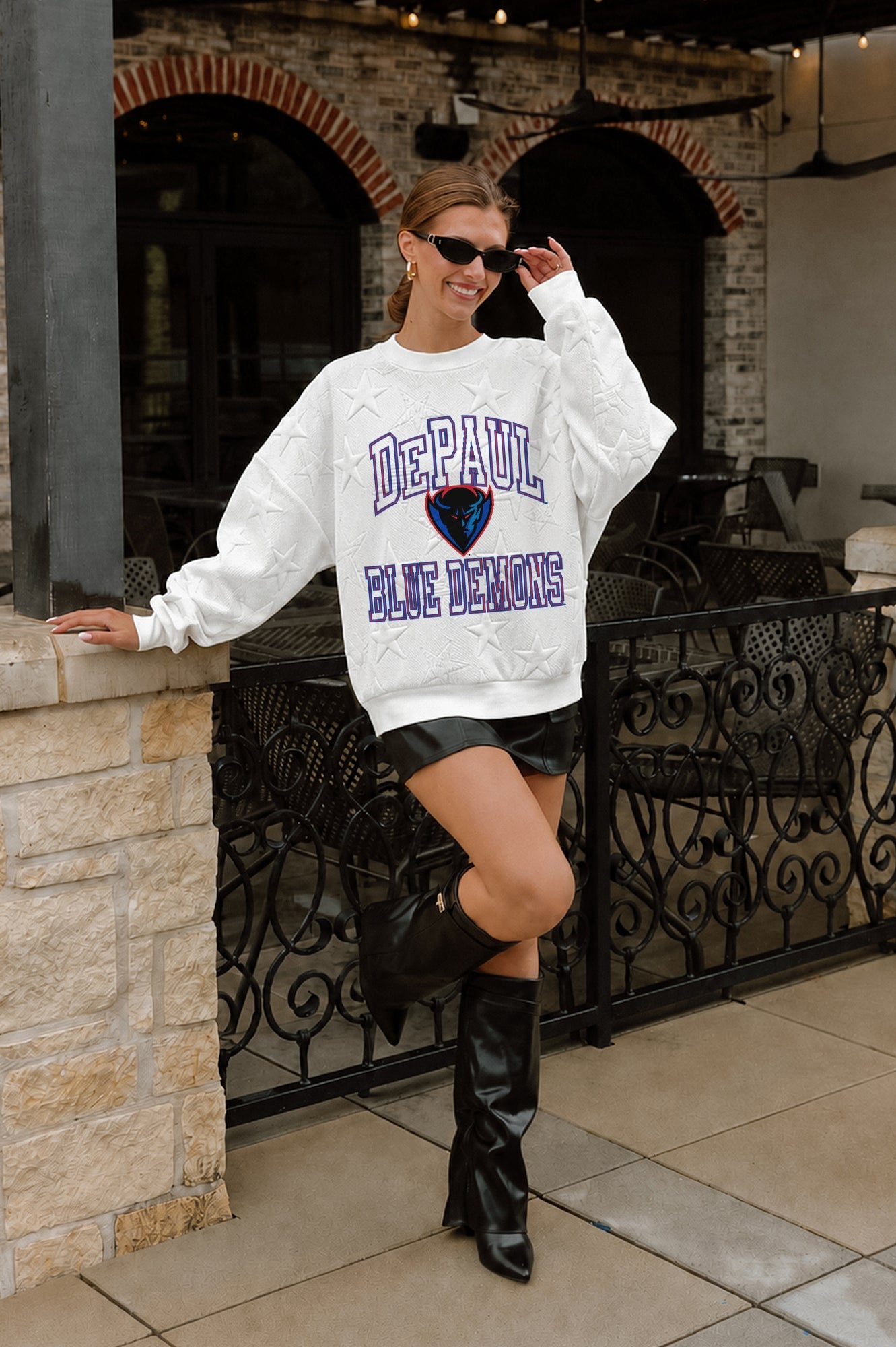 DEPAUL BLUE DEMONS BIG PLAY ENERGY EMBOSSED STAR CREWNECK