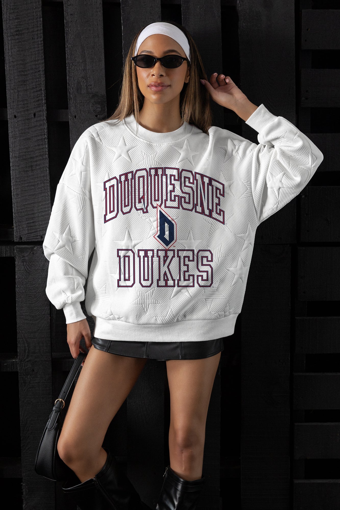 DUQUESNE UNIVERSITY DUKES BIG PLAY ENERGY EMBOSSED STAR CREWNECK