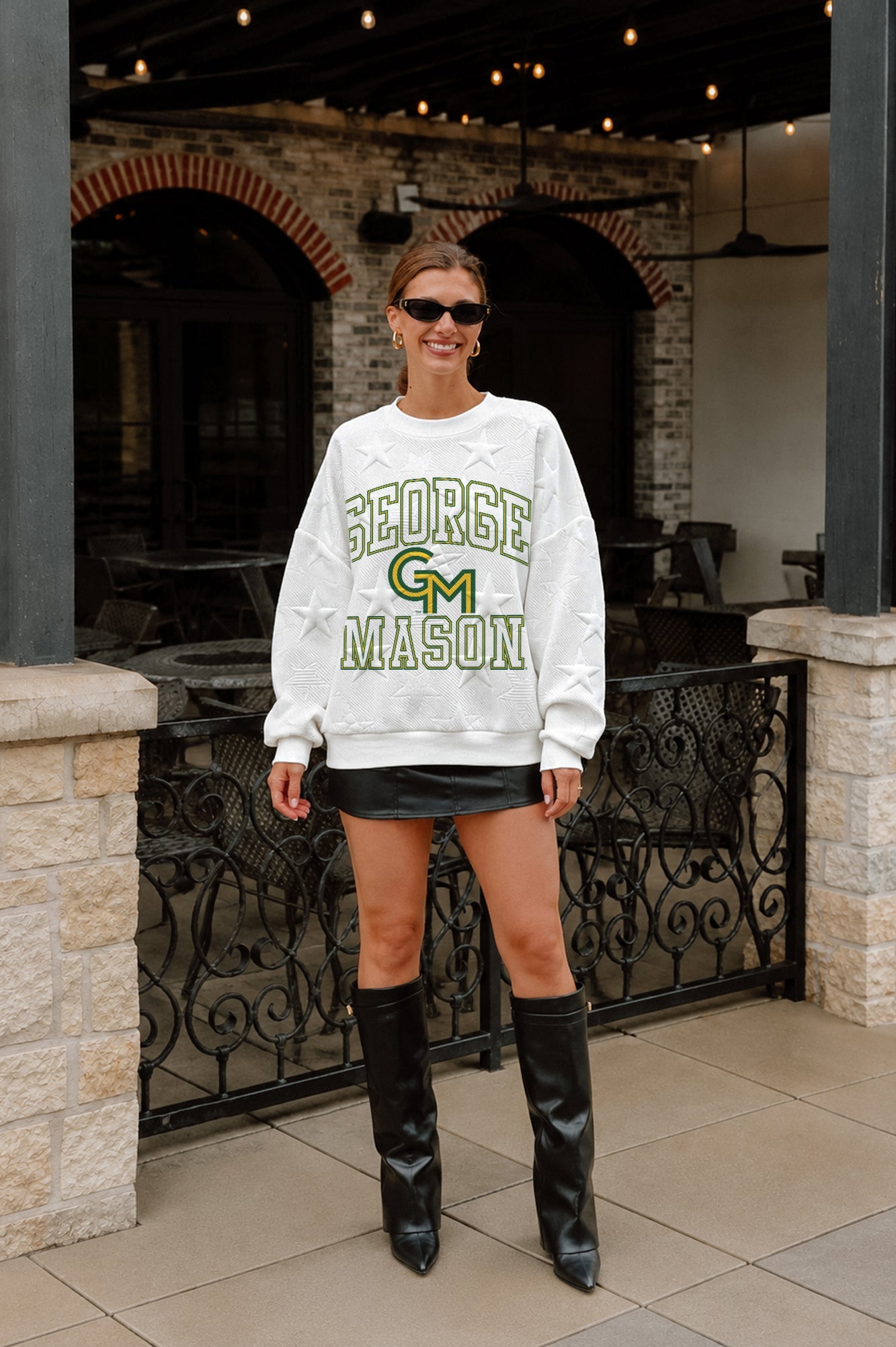 GEORGE MASON PATRIOTS BIG PLAY ENERGY EMBOSSED STAR CREWNECK