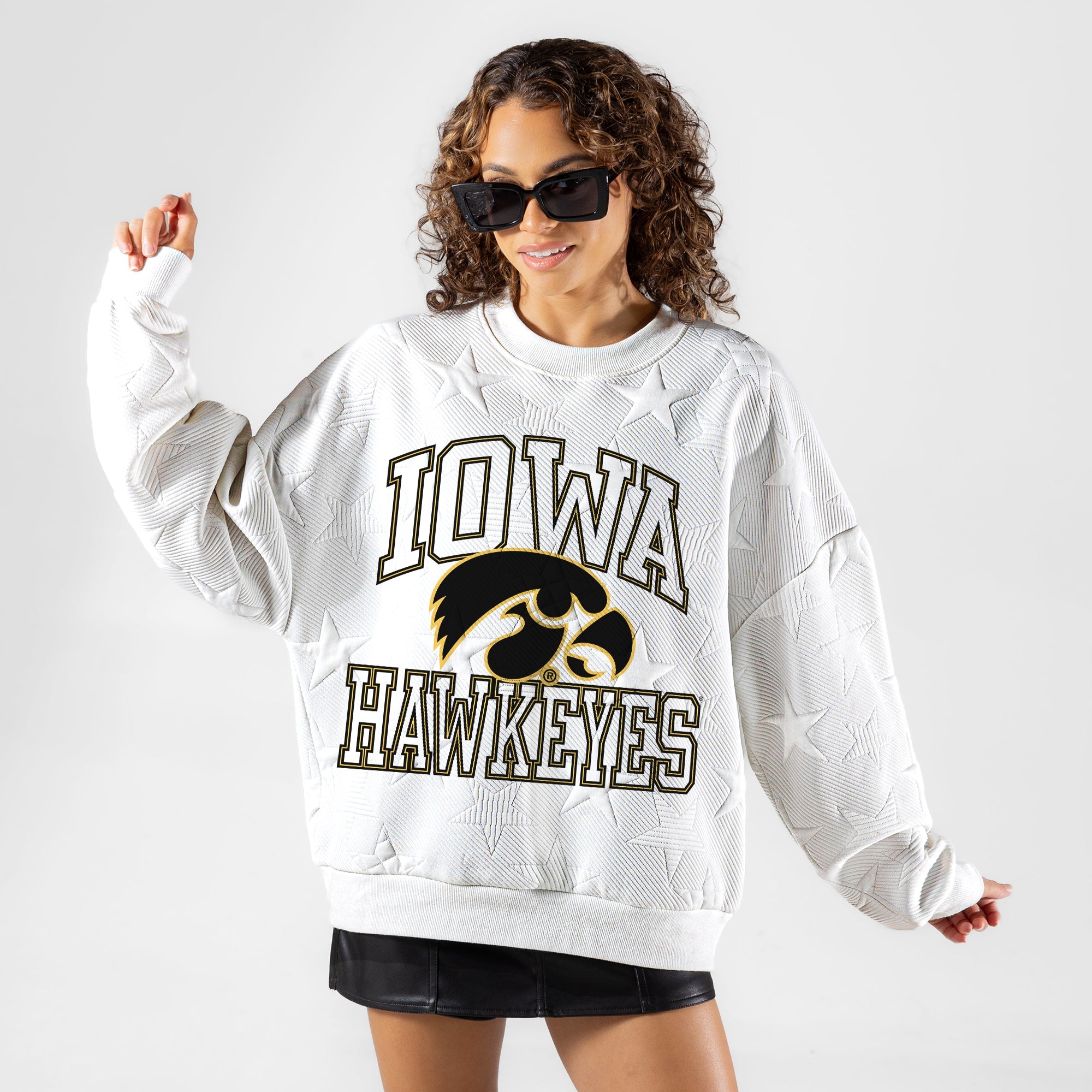 IOWA HAWKEYES BIG PLAY ENERGY EMBOSSED STAR CREWNECK