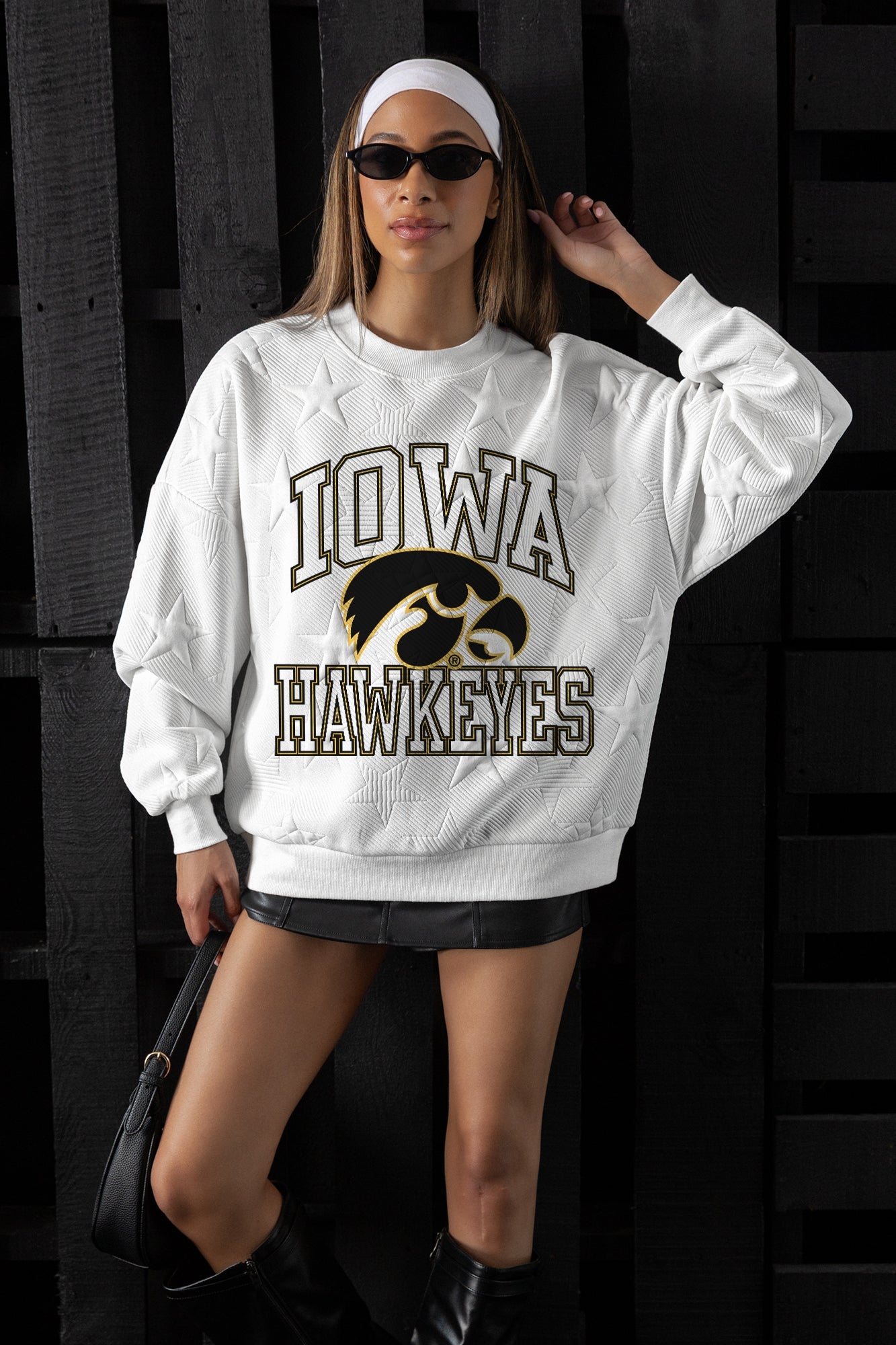 IOWA HAWKEYES BIG PLAY ENERGY EMBOSSED STAR CREWNECK