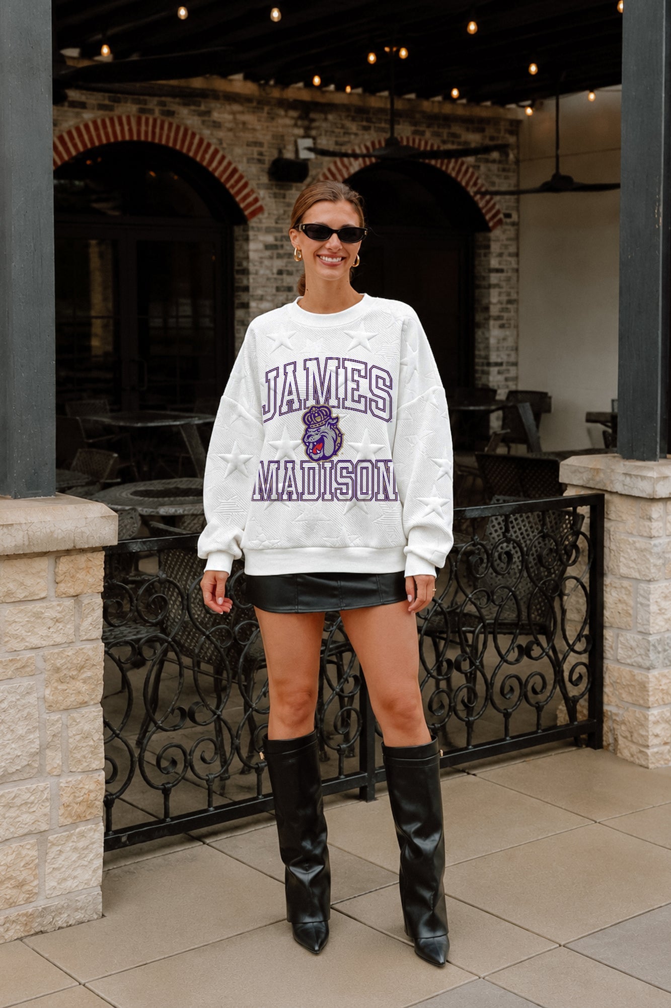 JAMES MADISON DUKES BIG PLAY ENERGY EMBOSSED STAR CREWNECK