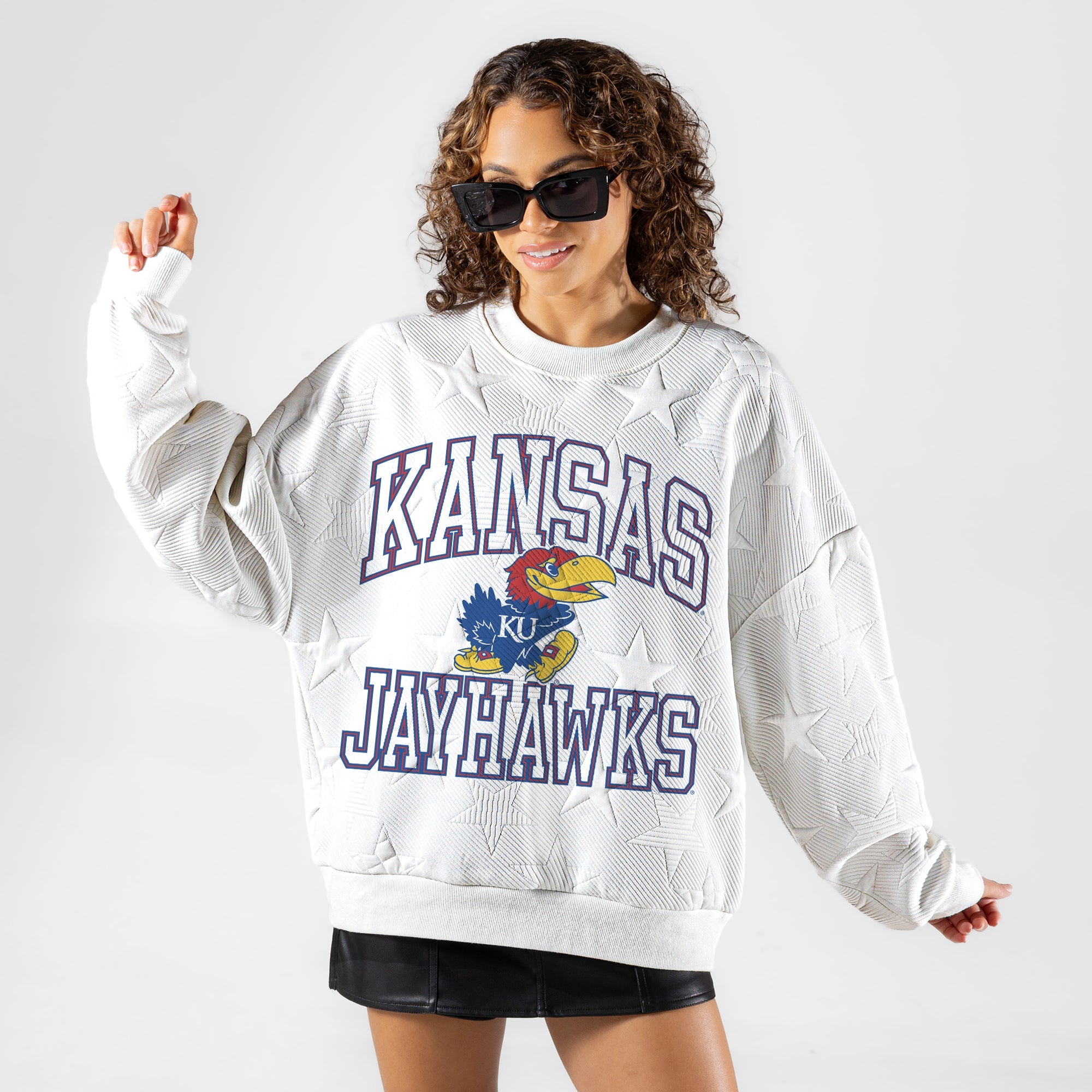 KANSAS JAYHAWKS BIG PLAY ENERGY EMBOSSED STAR CREWNECK