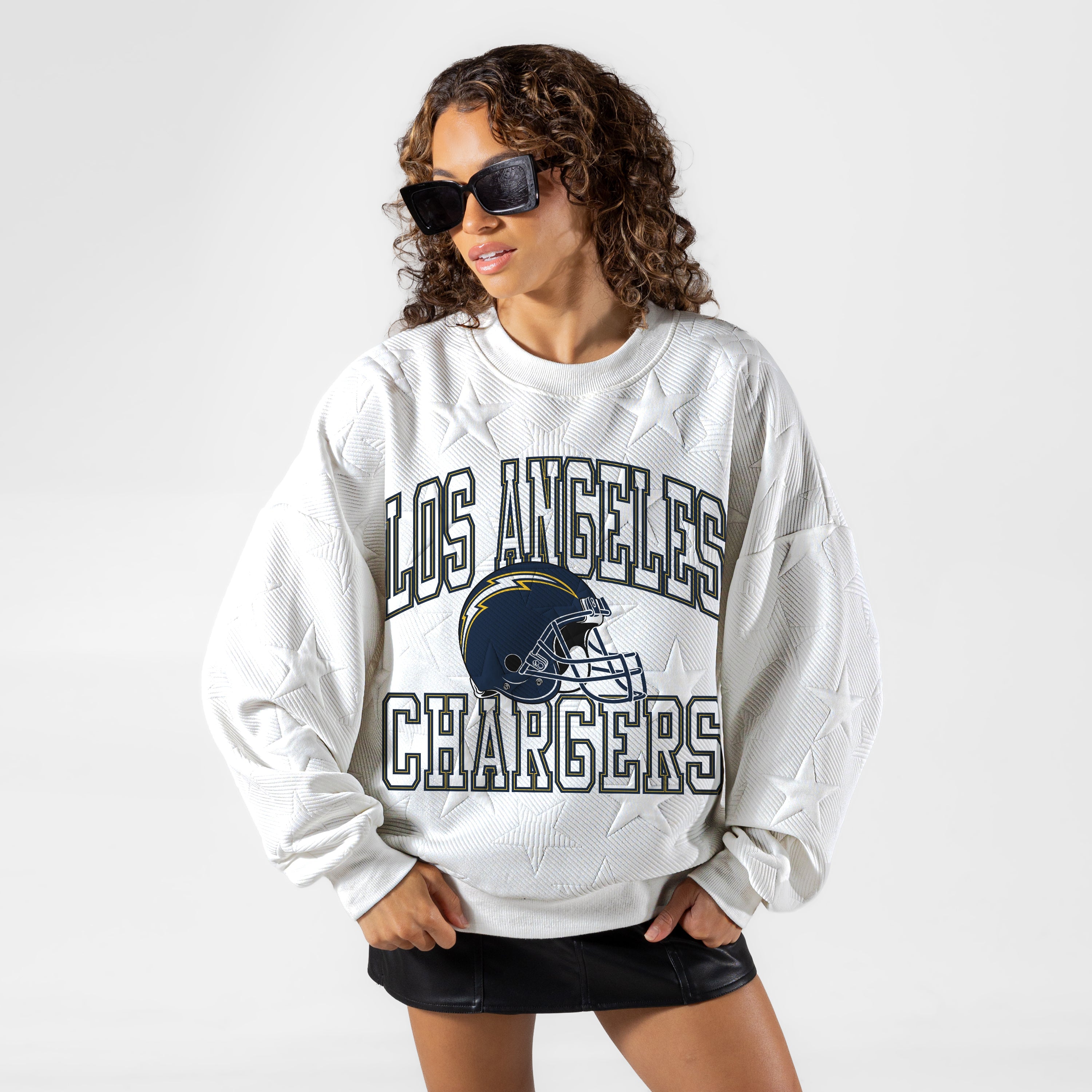 LOS ANGELES CHARGERS BIG PLAY ENERGY EMBOSSED STAR CREWNECK