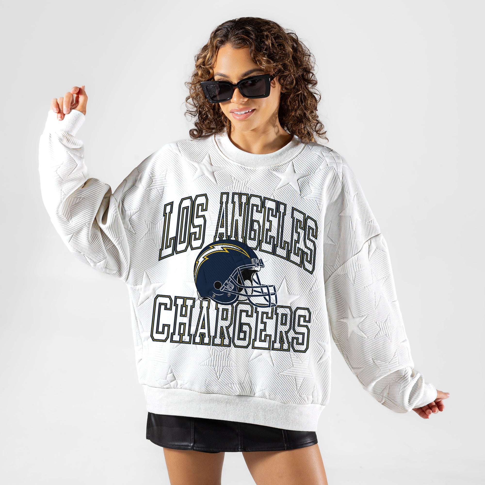 LOS ANGELES CHARGERS BIG PLAY ENERGY EMBOSSED STAR CREWNECK