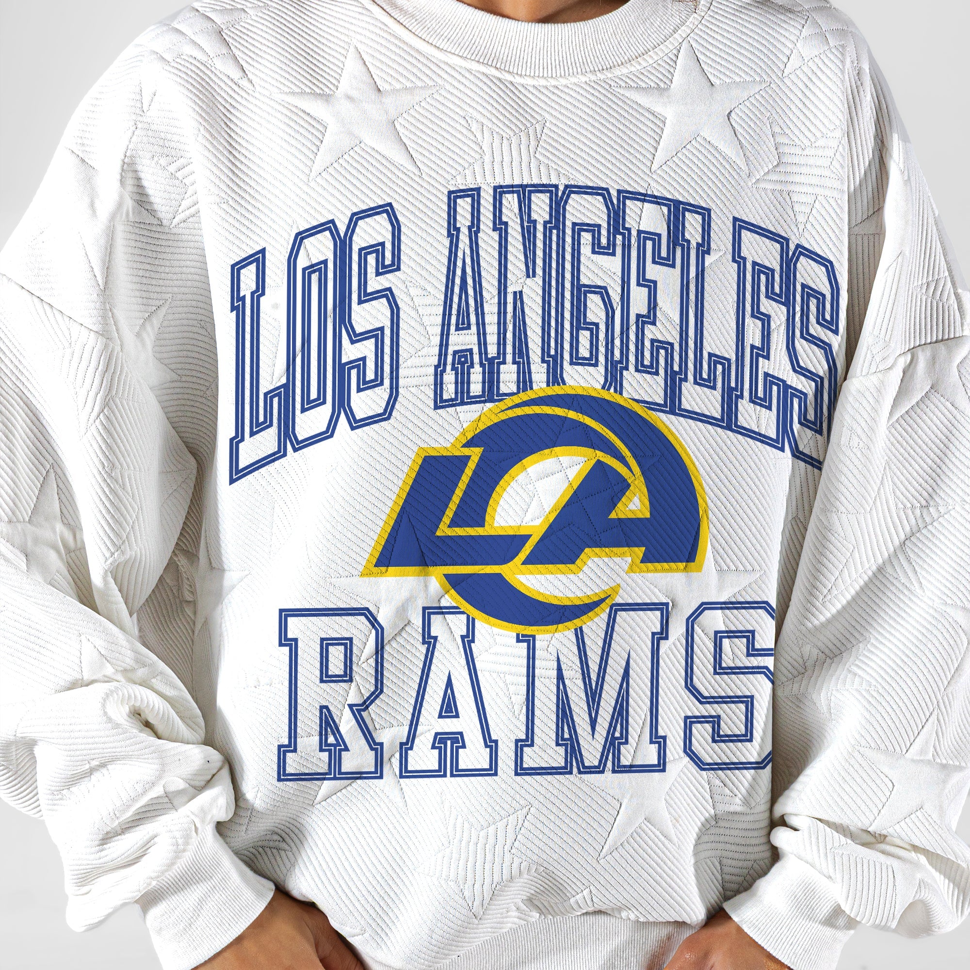 LOS ANGELES RAMS BIG PLAY ENERGY EMBOSSED STAR CREWNECK