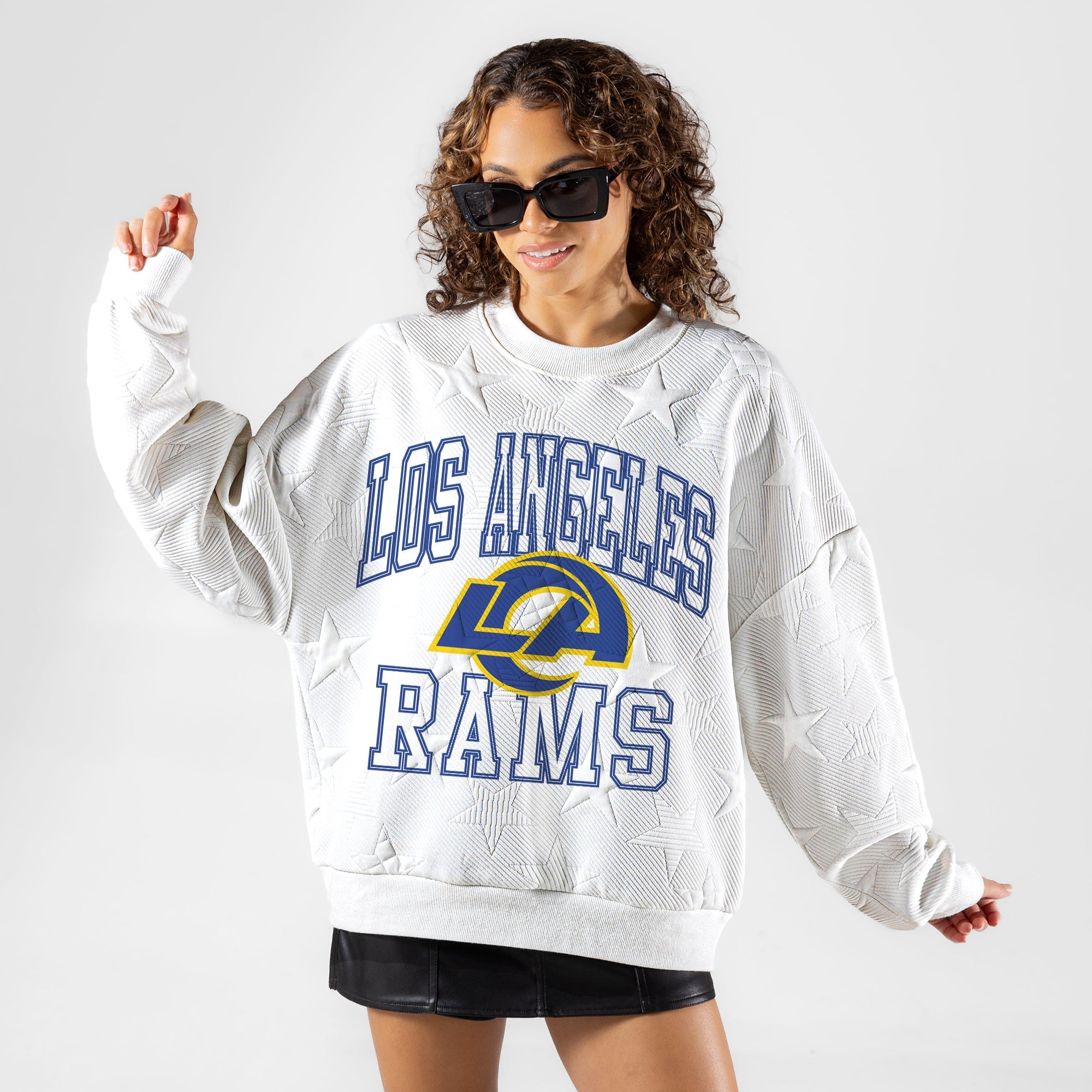 LOS ANGELES RAMS BIG PLAY ENERGY EMBOSSED STAR CREWNECK