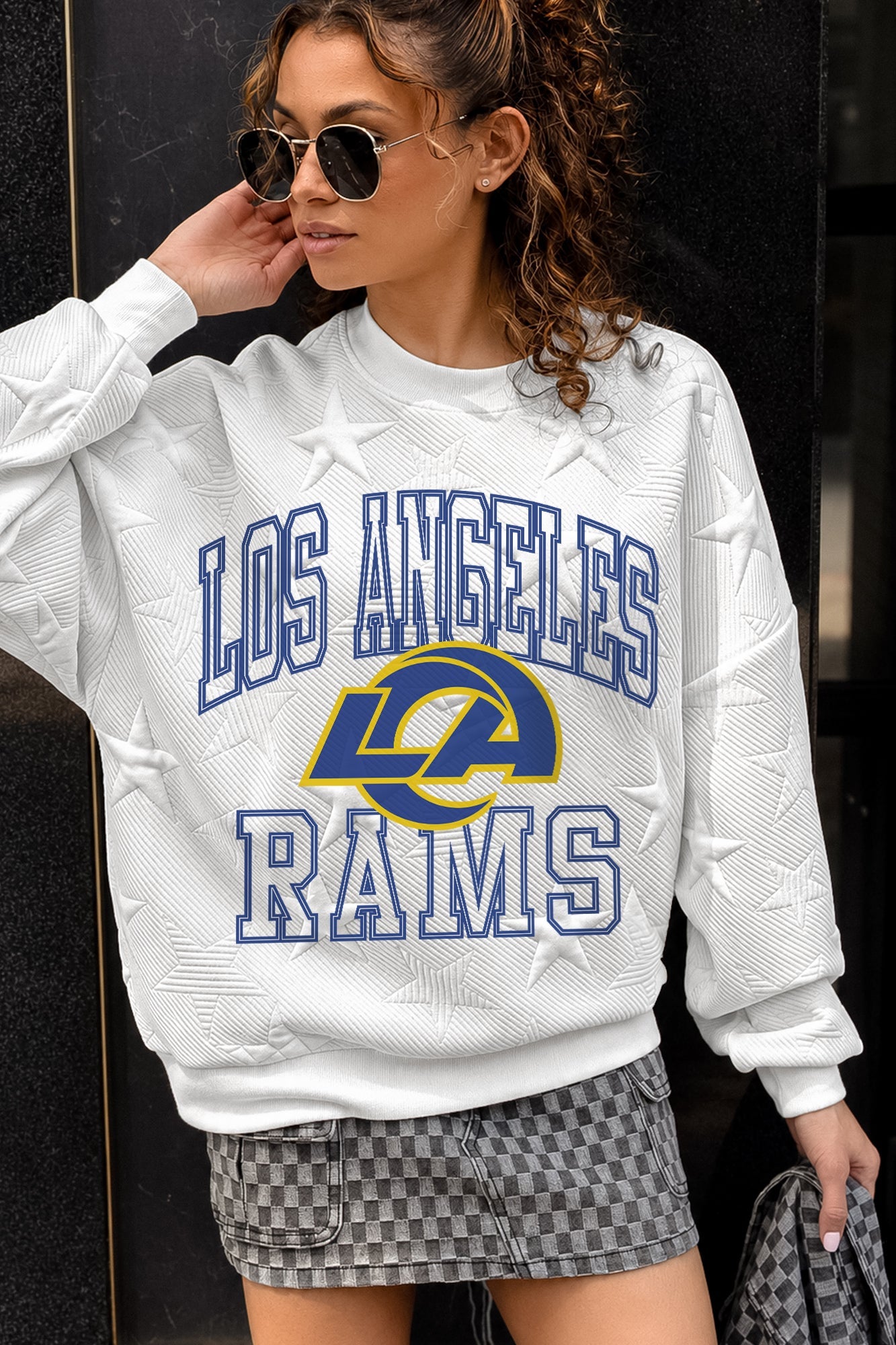 LOS ANGELES RAMS BIG PLAY ENERGY EMBOSSED STAR CREWNECK