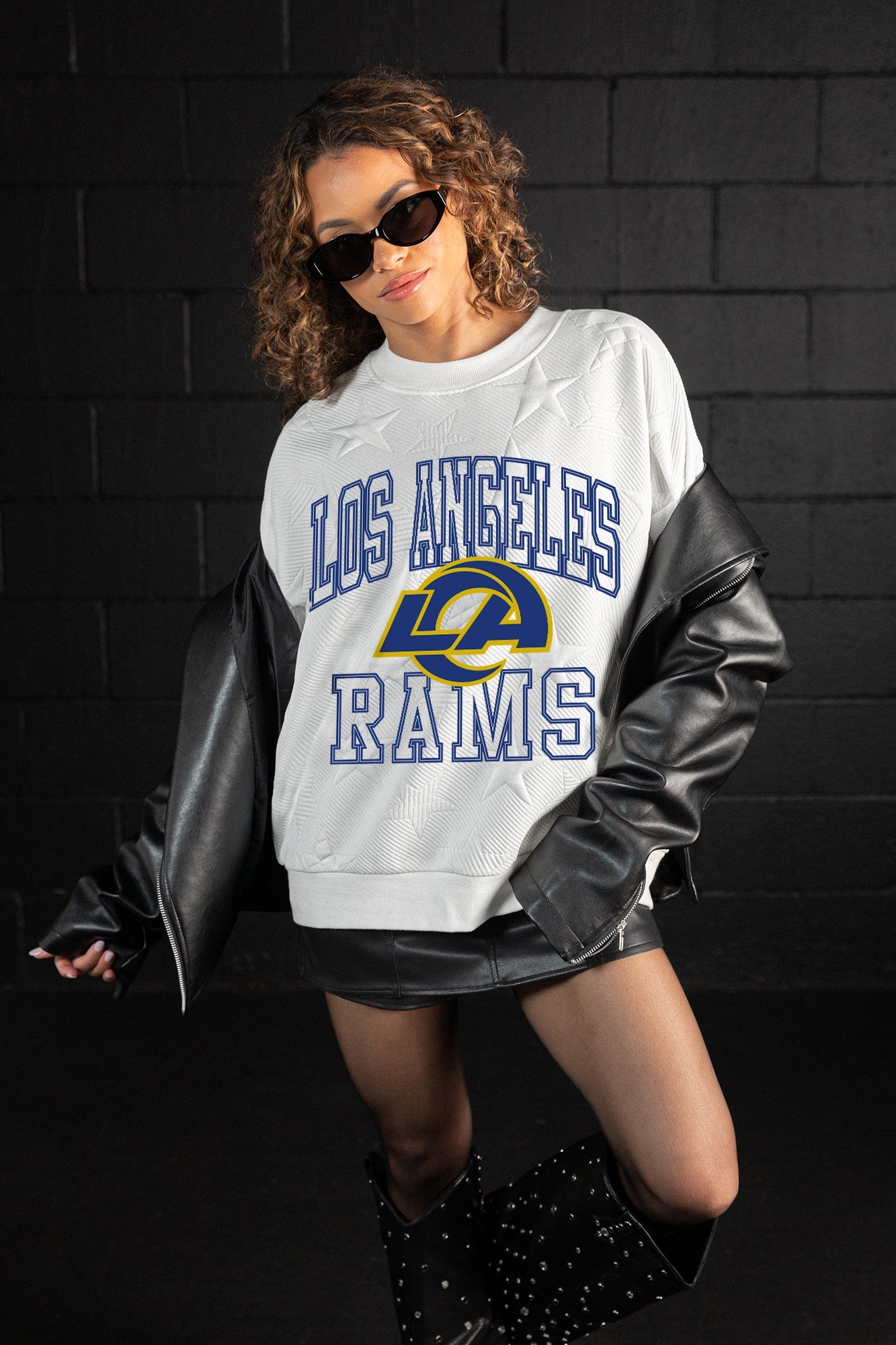 LOS ANGELES RAMS BIG PLAY ENERGY EMBOSSED STAR CREWNECK
