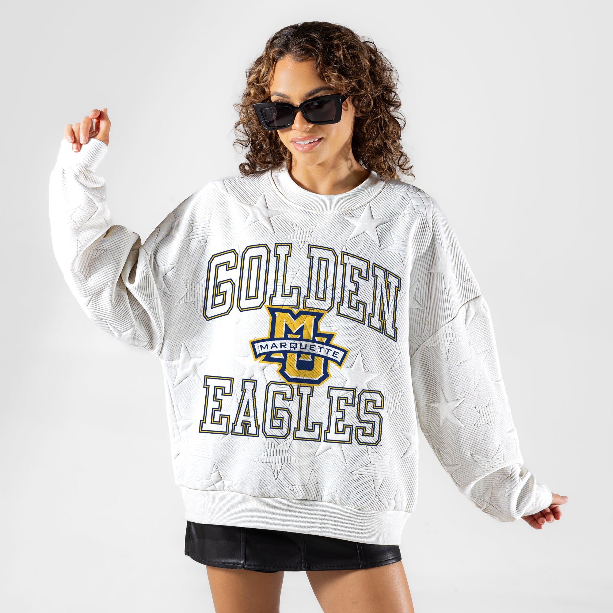 MARQUETTE GOLDEN EAGLES BIG PLAY ENERGY EMBOSSED STAR CREWNECK