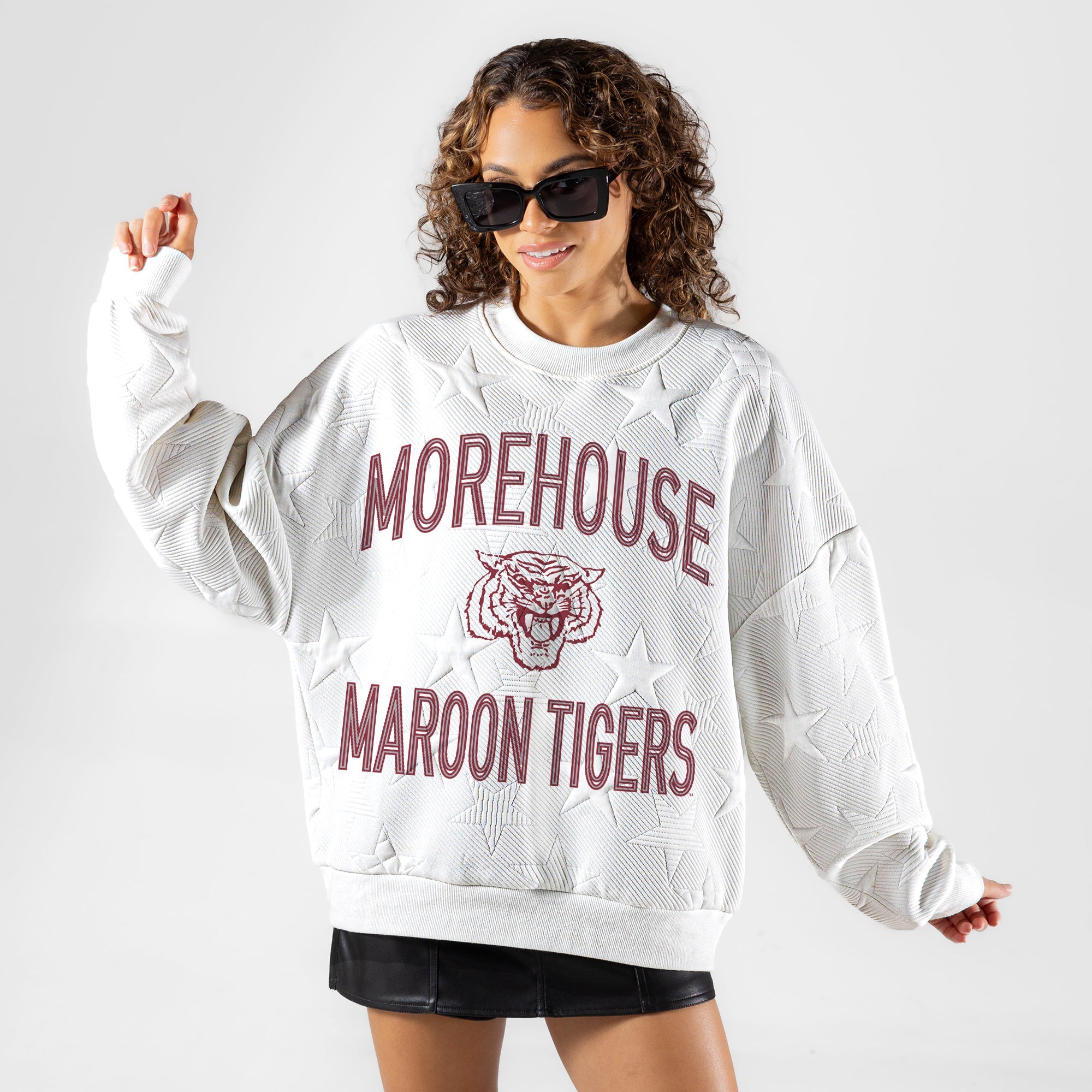 MOREHOUSE MAROON TIGERS BIG PLAY ENERGY EMBOSSED STAR CREWNECK