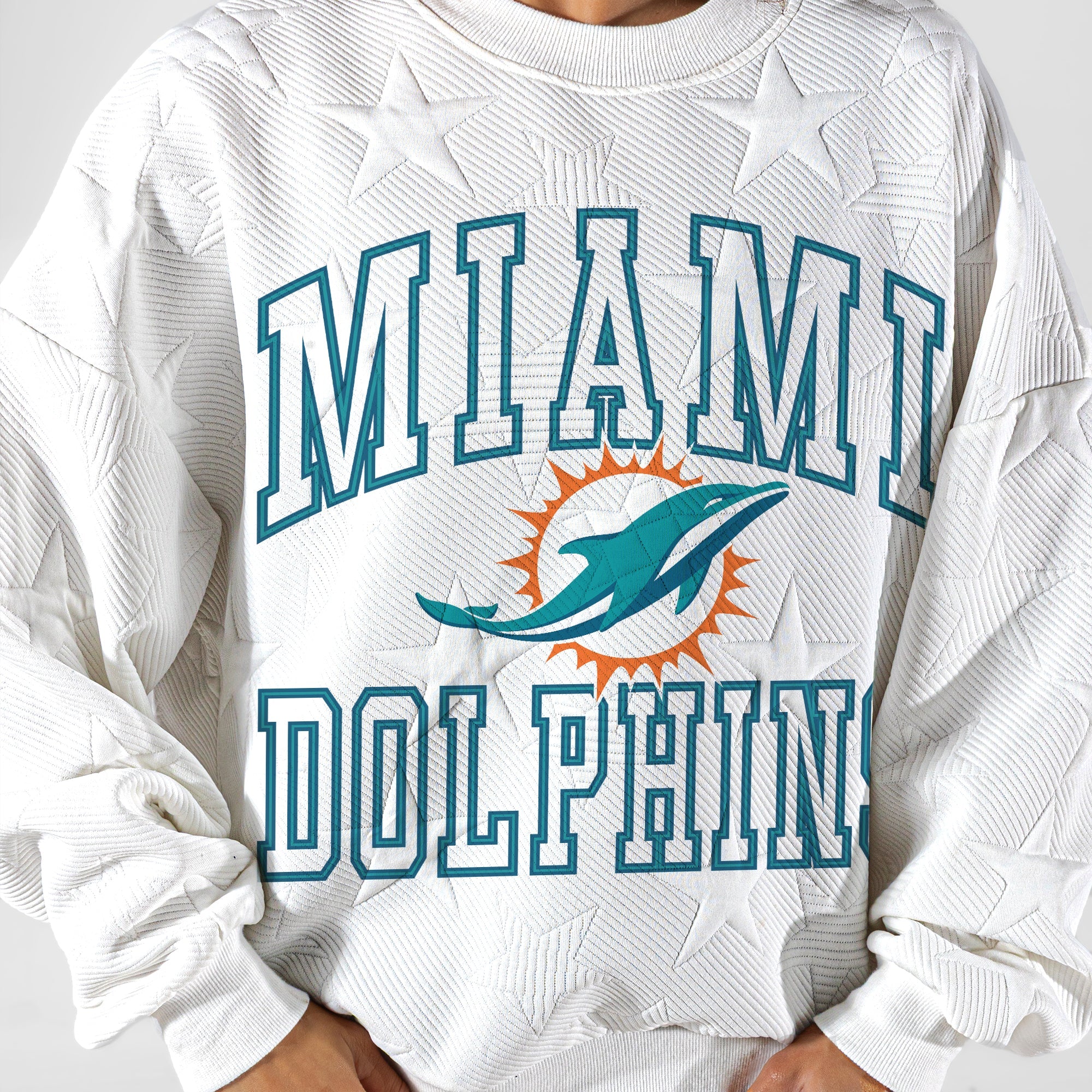 MIAMI DOLPHINS BIG PLAY ENERGY EMBOSSED STAR CREWNECK