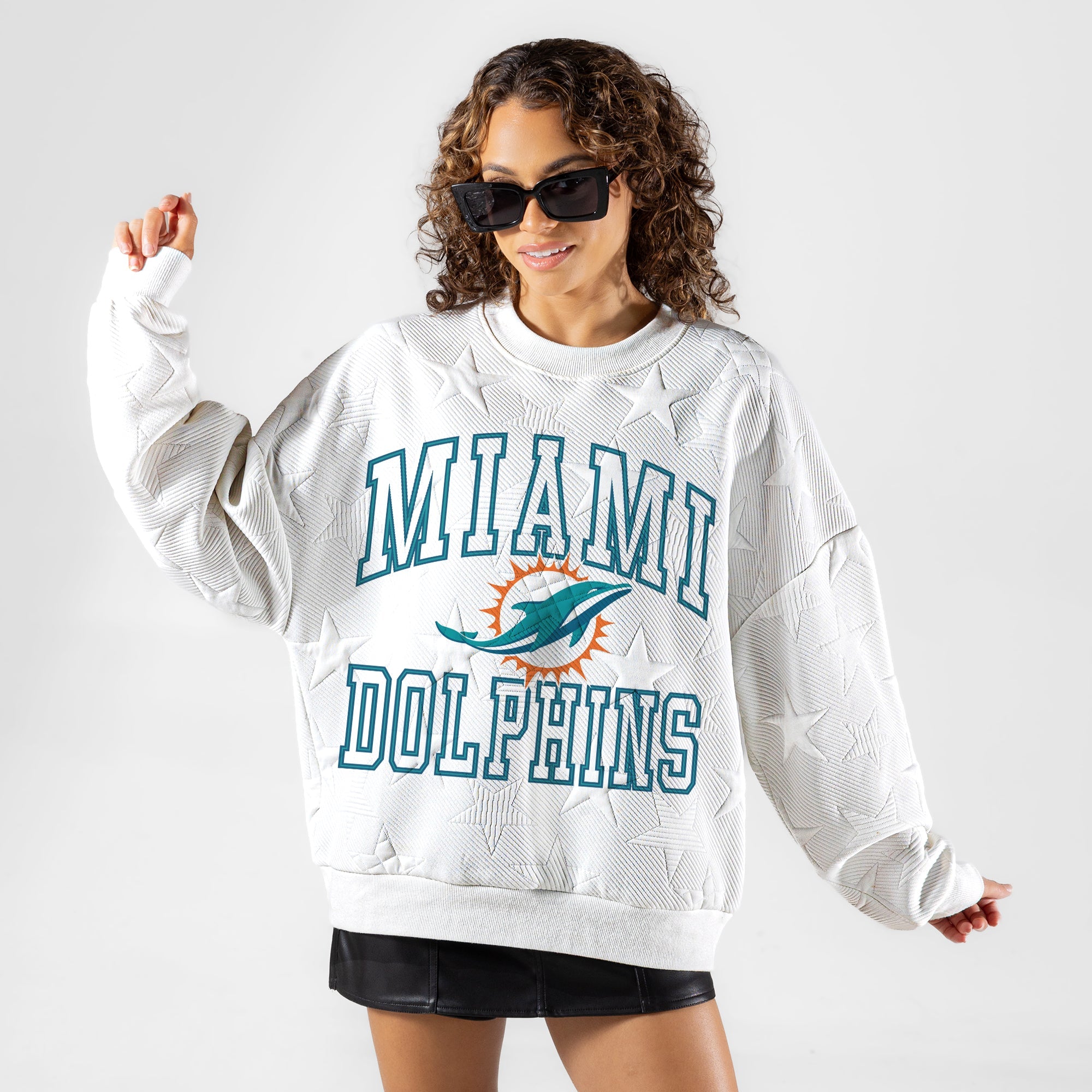 MIAMI DOLPHINS BIG PLAY ENERGY EMBOSSED STAR CREWNECK