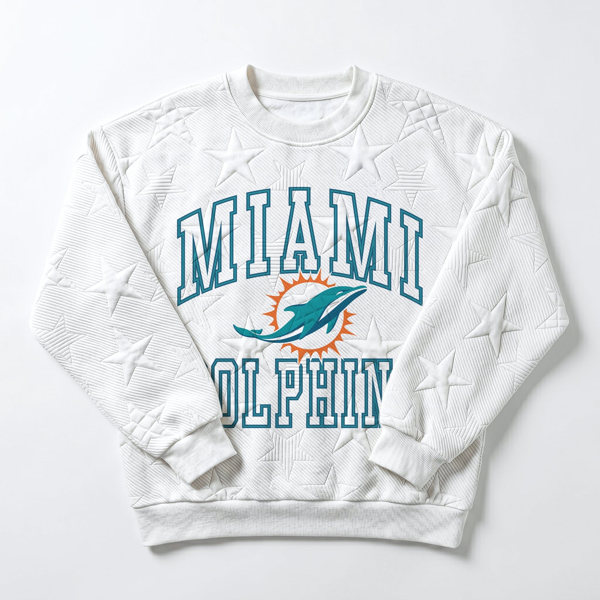 MIAMI DOLPHINS BIG PLAY ENERGY EMBOSSED STAR CREWNECK