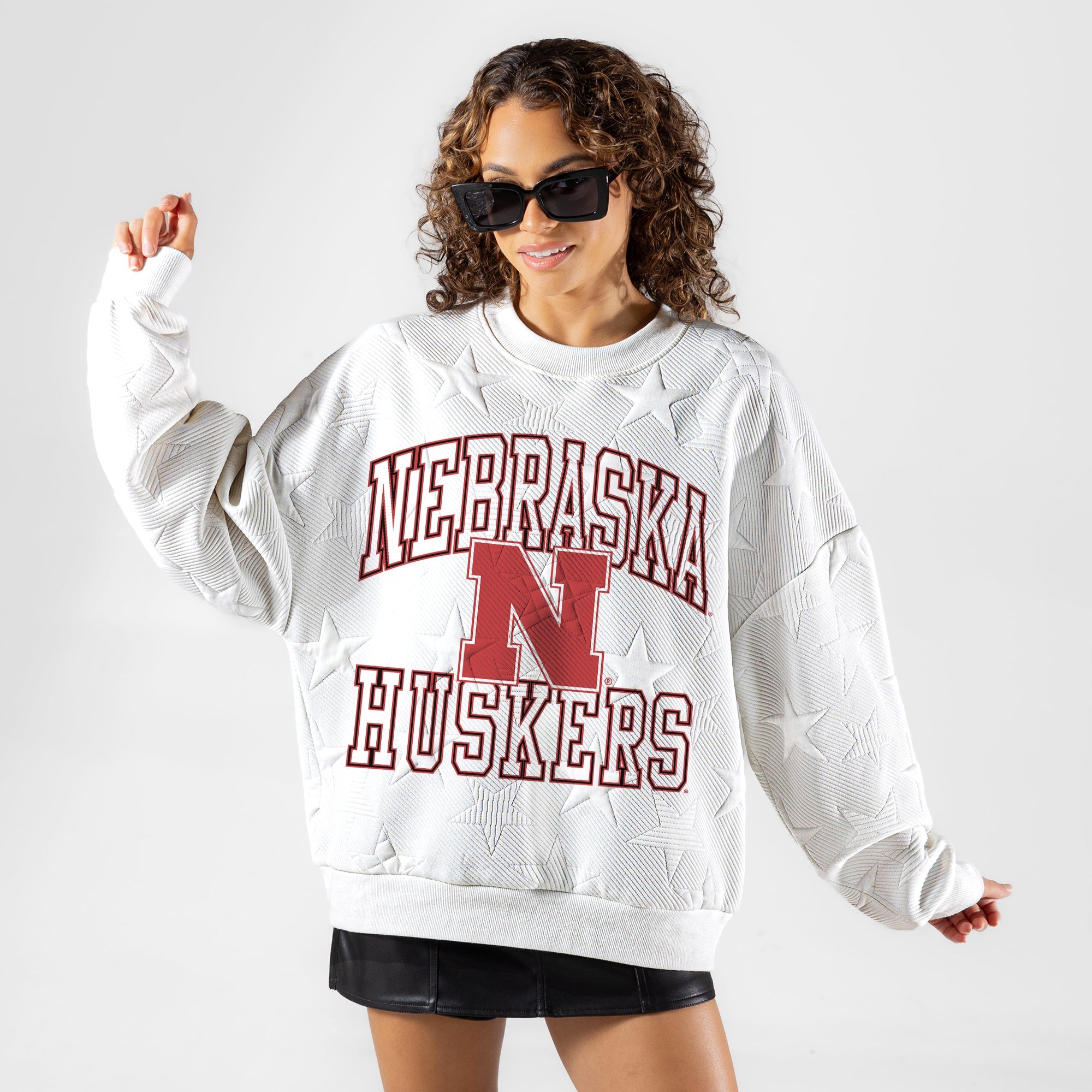 NEBRASKA CORNHUSKERS BIG PLAY ENERGY EMBOSSED STAR CREWNECK