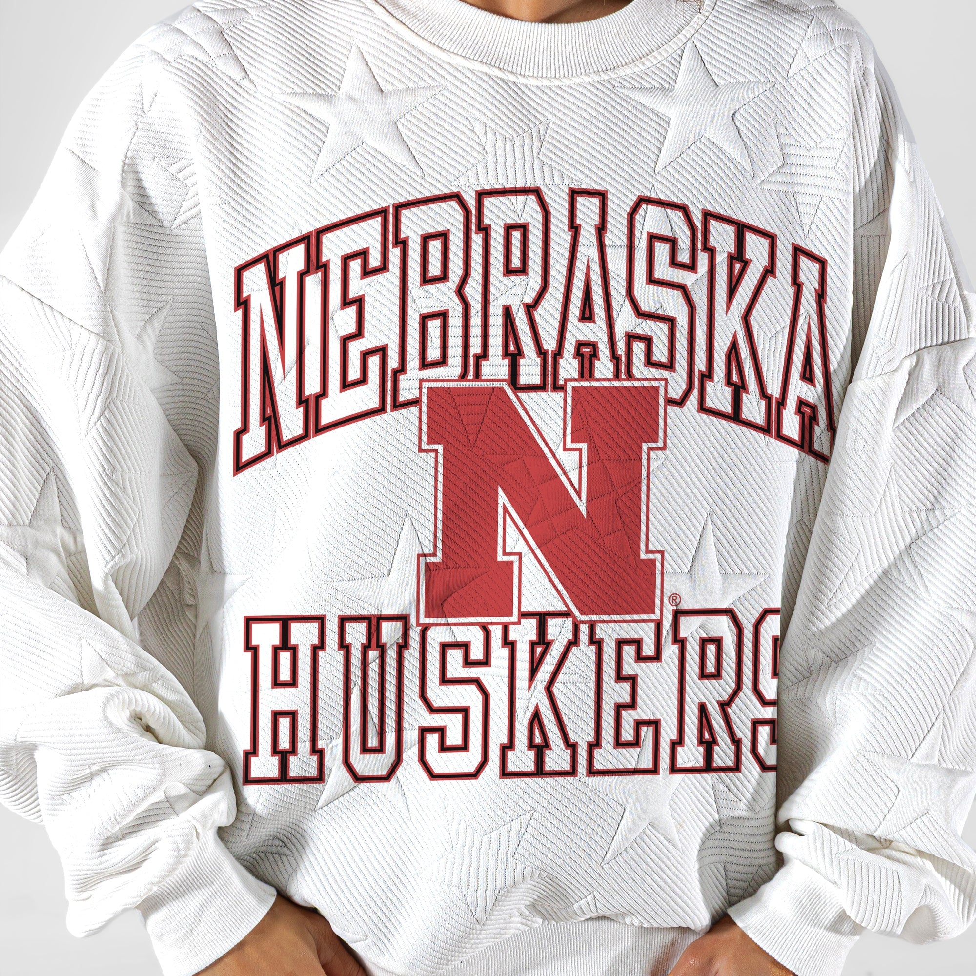 NEBRASKA CORNHUSKERS BIG PLAY ENERGY EMBOSSED STAR CREWNECK