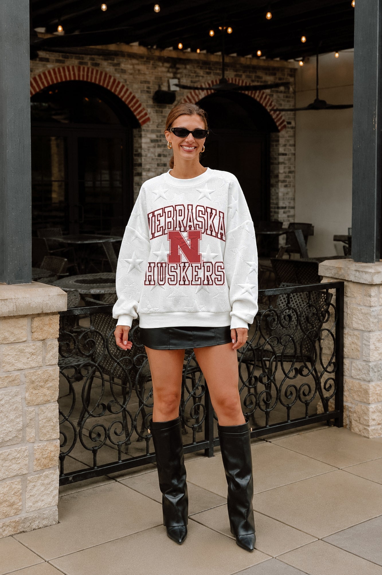 NEBRASKA CORNHUSKERS BIG PLAY ENERGY EMBOSSED STAR CREWNECK