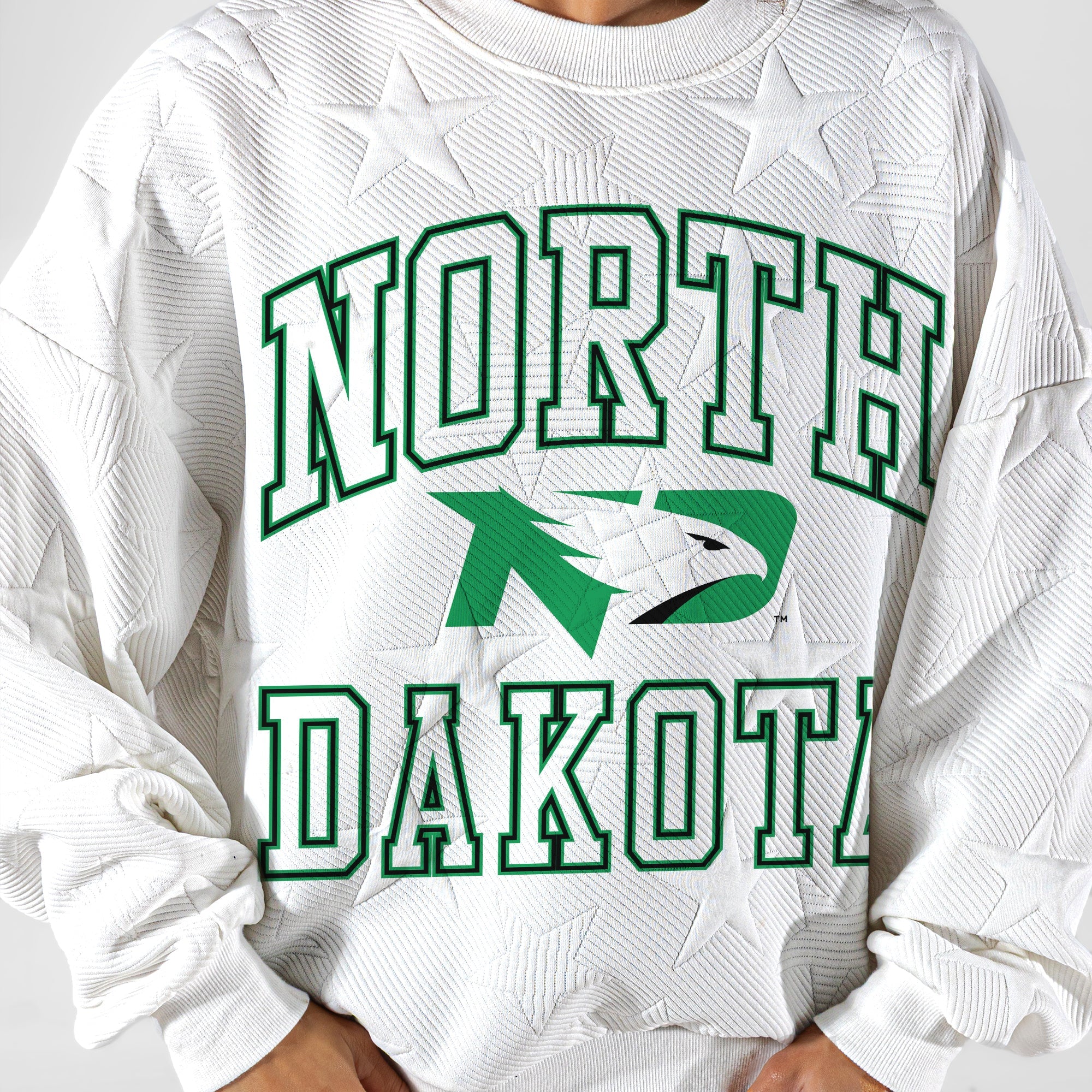NORTH DAKOTA FIGHTING HAWKS BIG PLAY ENERGY EMBOSSED STAR CREWNECK
