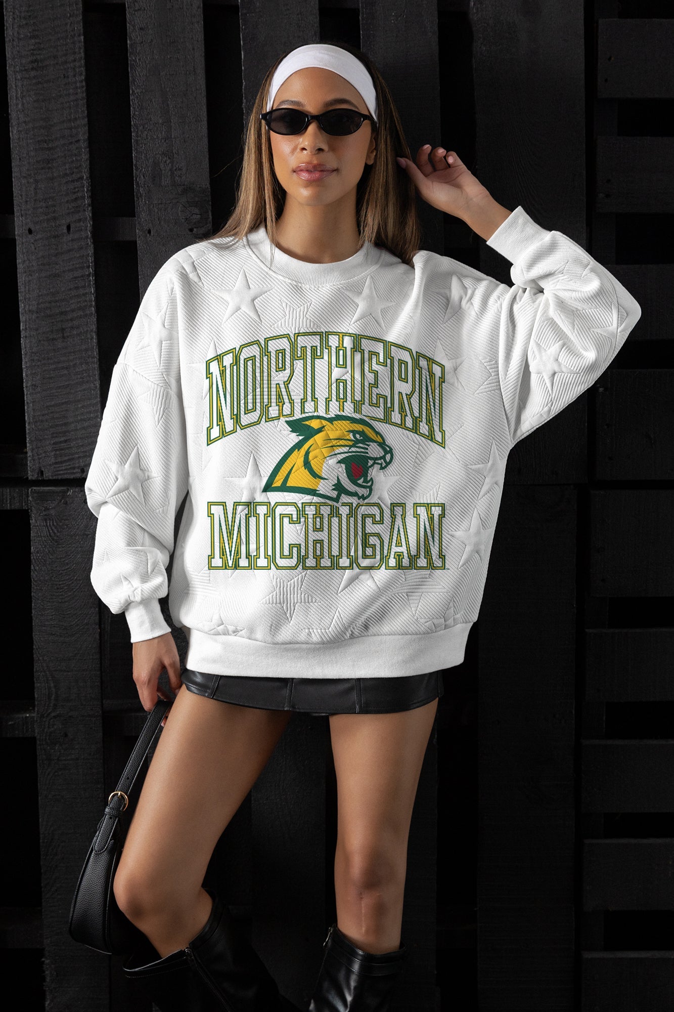 NORTHERN MICHIGAN WILDCATS BIG PLAY ENERGY EMBOSSED STAR CREWNECK