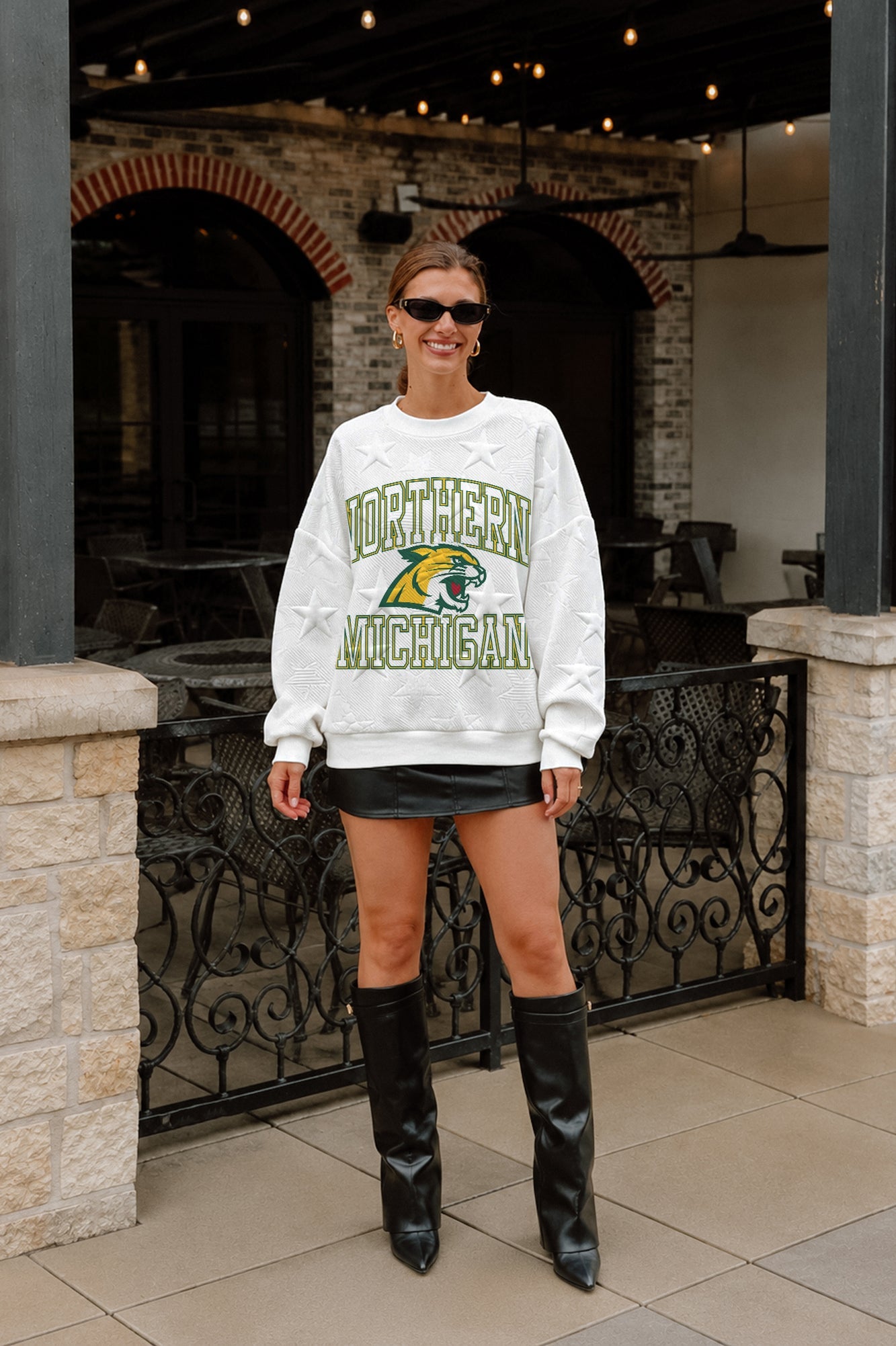 NORTHERN MICHIGAN WILDCATS BIG PLAY ENERGY EMBOSSED STAR CREWNECK