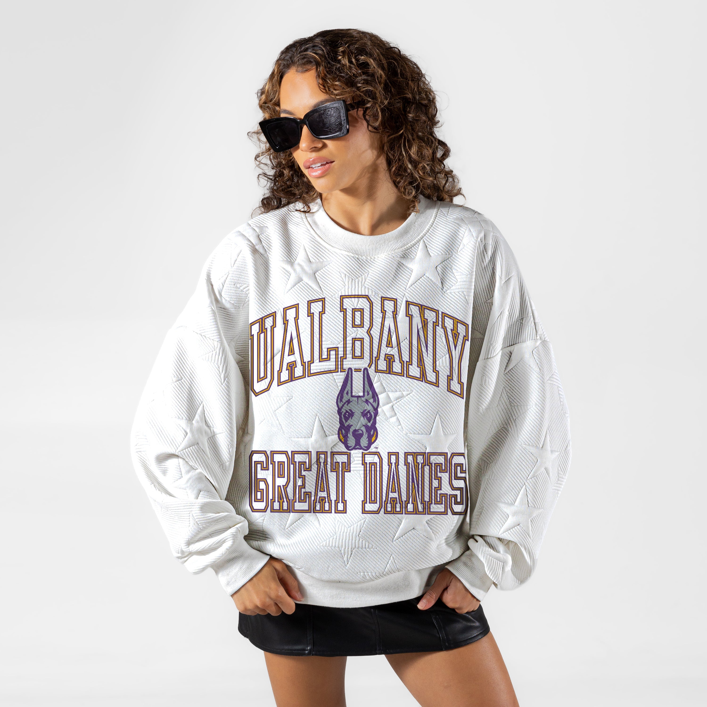 ALBANY GREAT DANES BIG PLAY ENERGY EMBOSSED STAR CREWNECK