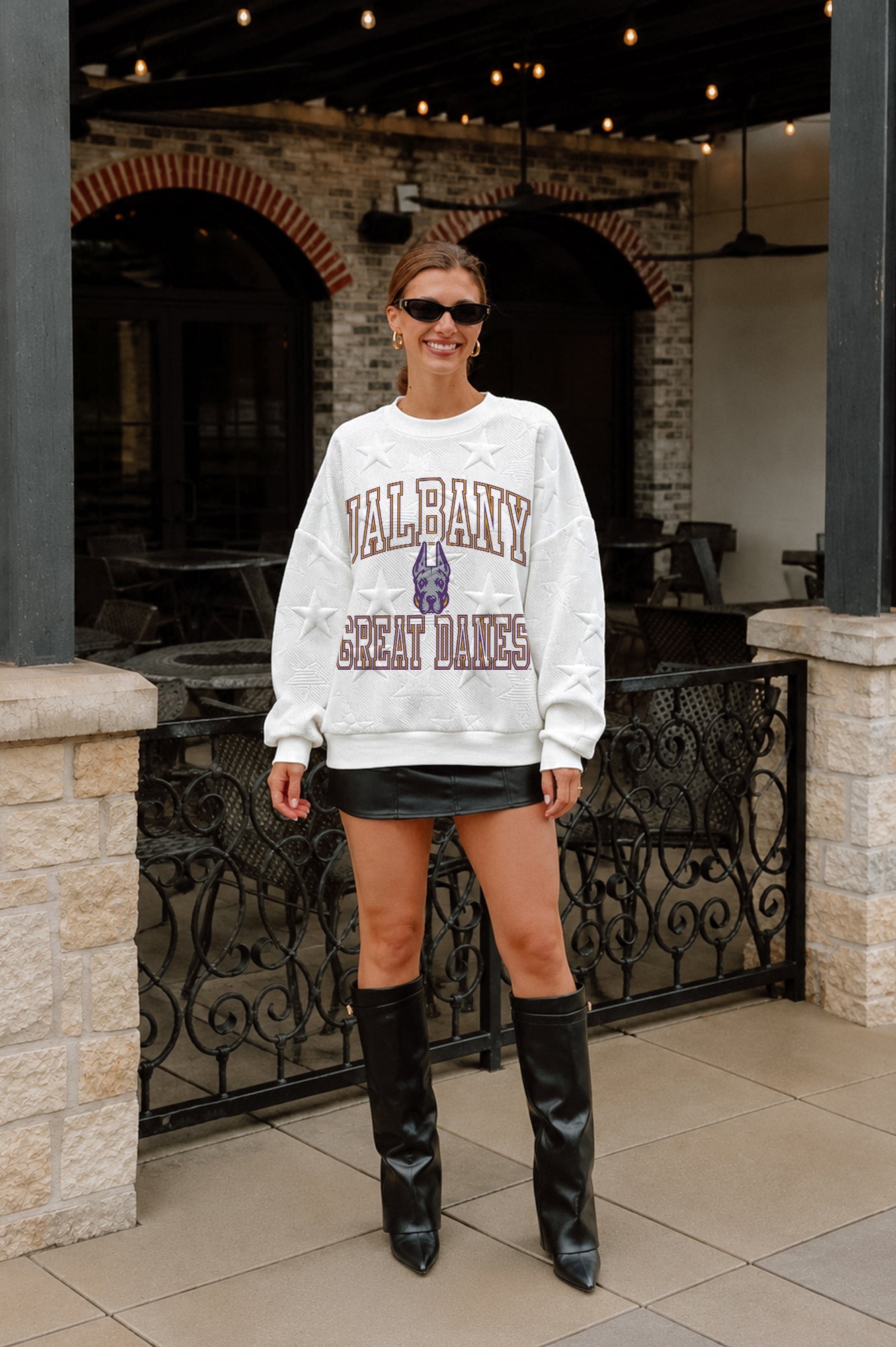 ALBANY GREAT DANES BIG PLAY ENERGY EMBOSSED STAR CREWNECK