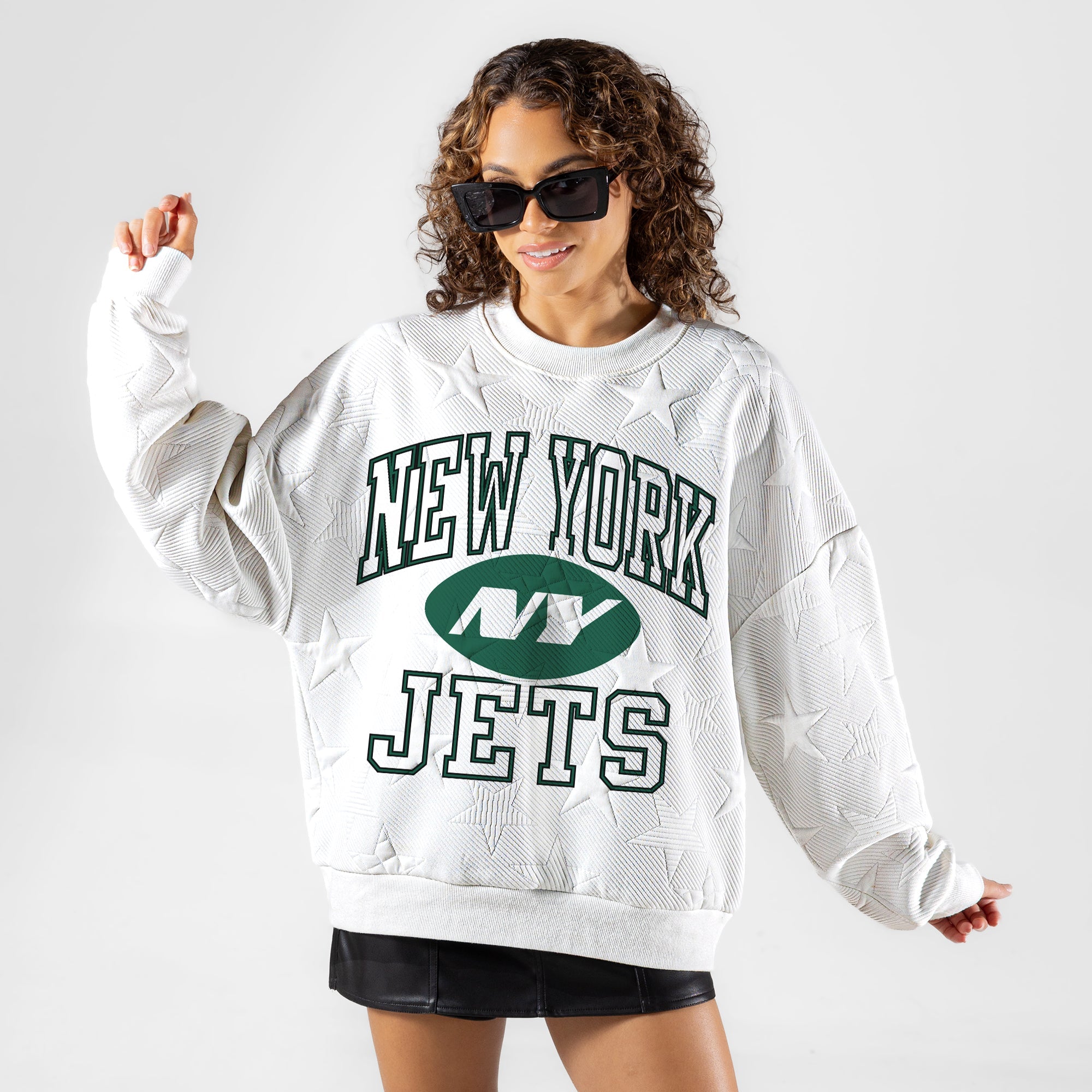 NEW YORK JETS BIG PLAY ENERGY EMBOSSED STAR CREWNECK