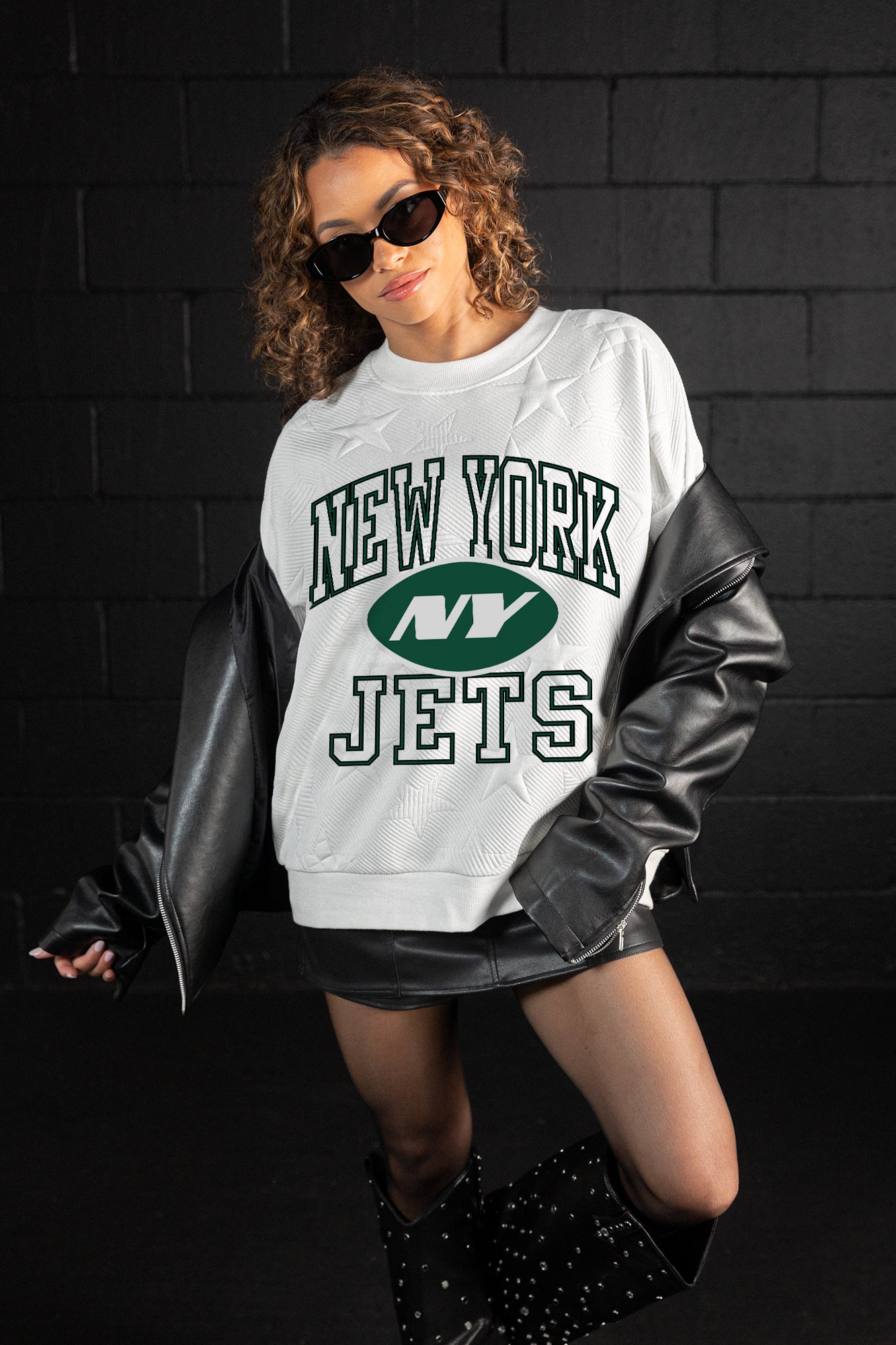 NEW YORK JETS BIG PLAY ENERGY EMBOSSED STAR CREWNECK