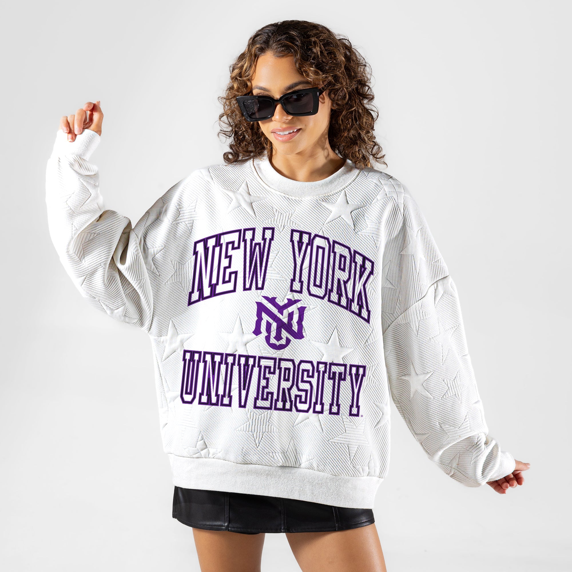 NEW YORK UNIVERSITY VIOLETS BIG PLAY ENERGY EMBOSSED STAR CREWNECK