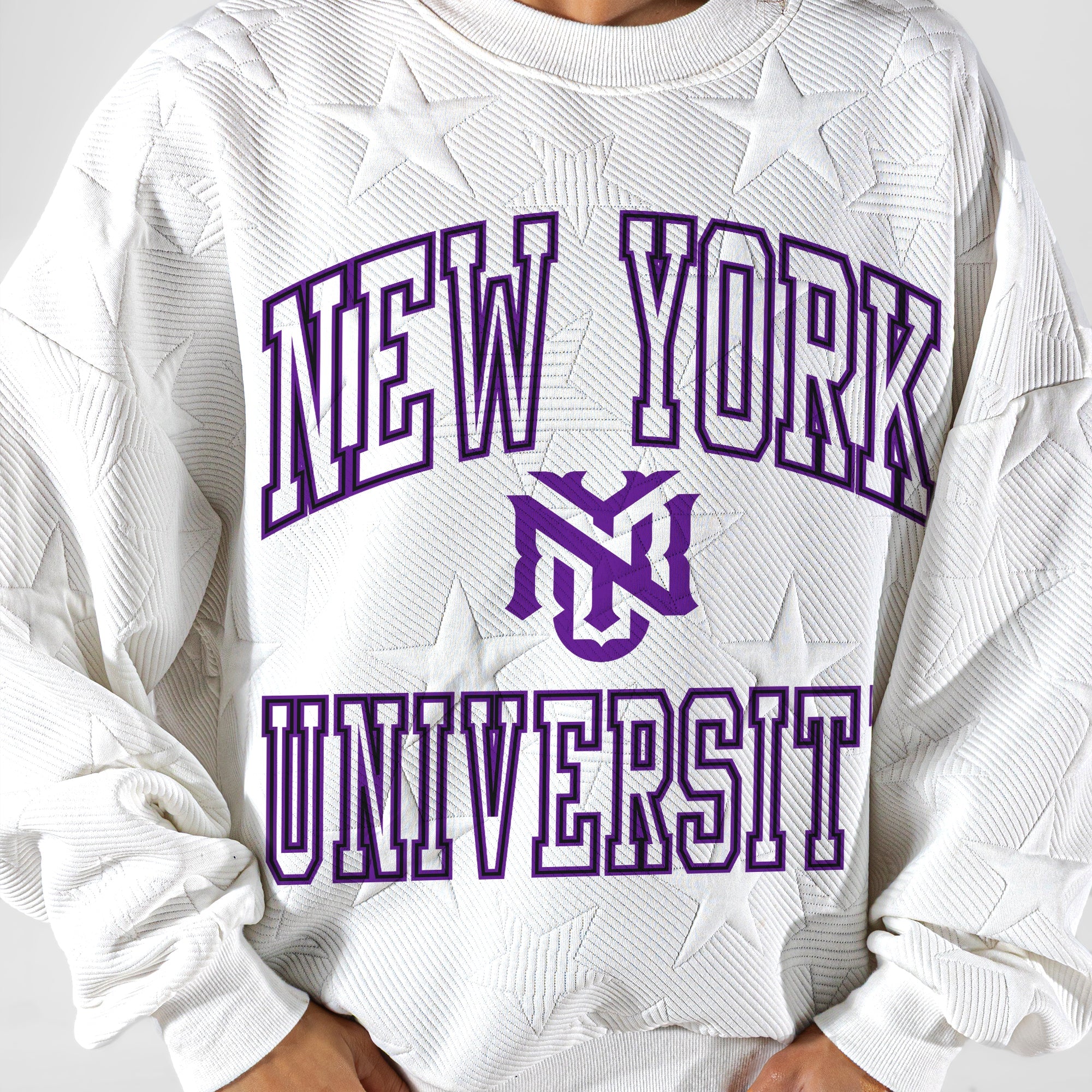 NEW YORK UNIVERSITY VIOLETS BIG PLAY ENERGY EMBOSSED STAR CREWNECK