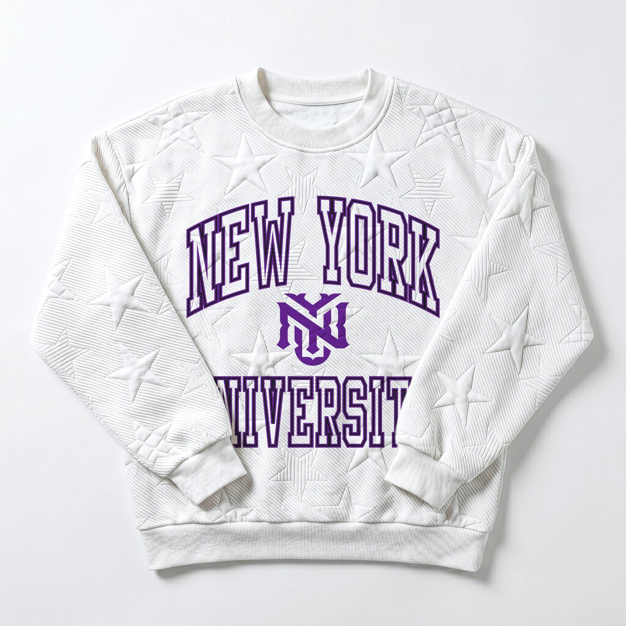 NEW YORK UNIVERSITY VIOLETS BIG PLAY ENERGY EMBOSSED STAR CREWNECK