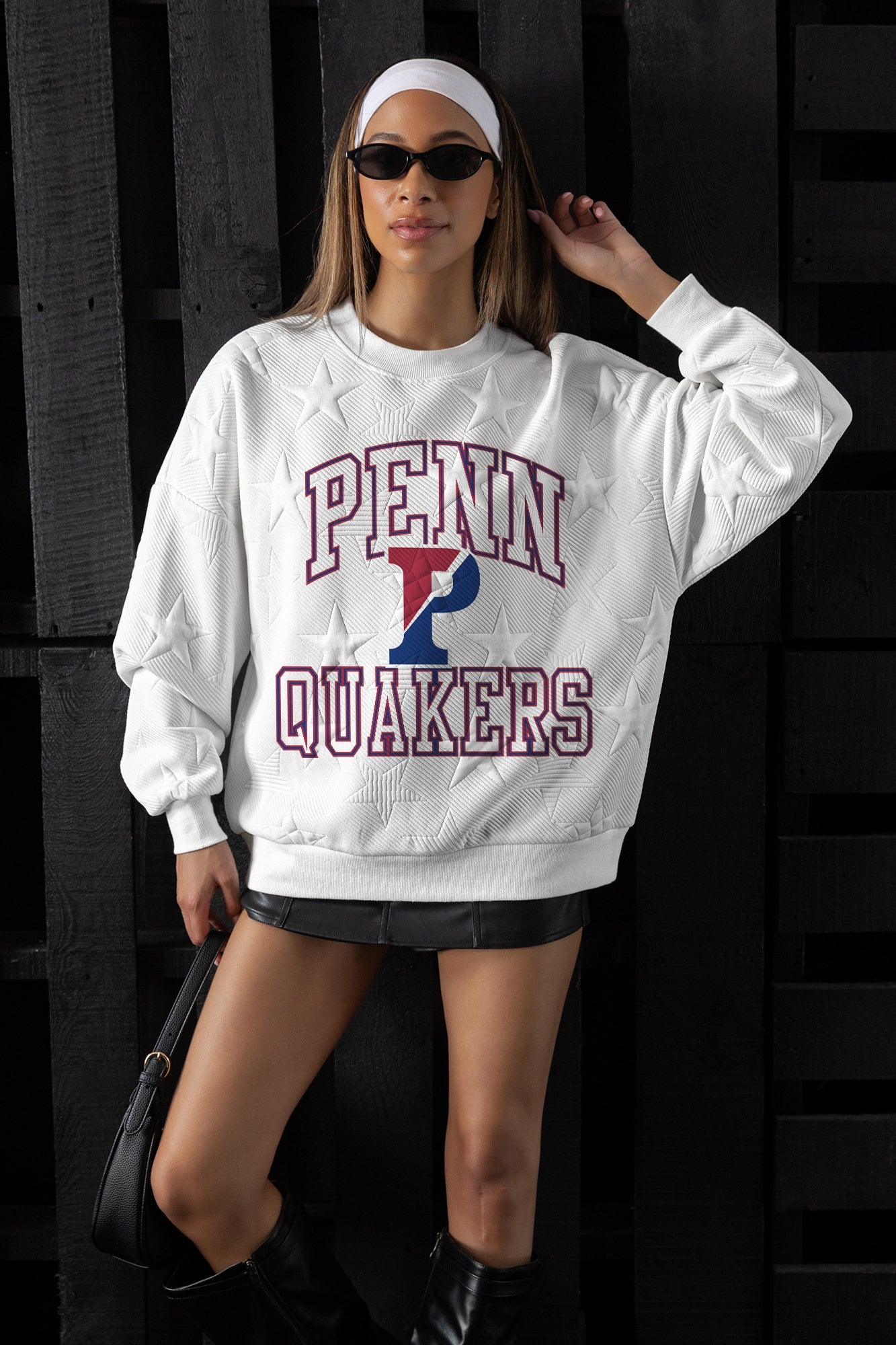 PENNSYLVANIA QUAKERS BIG PLAY ENERGY EMBOSSED STAR CREWNECK