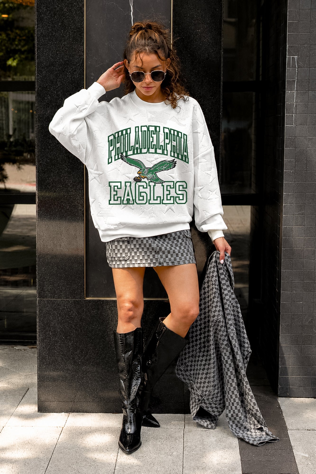 PHILADELPHIA EAGLES BIG PLAY ENERGY EMBOSSED STAR CREWNECK