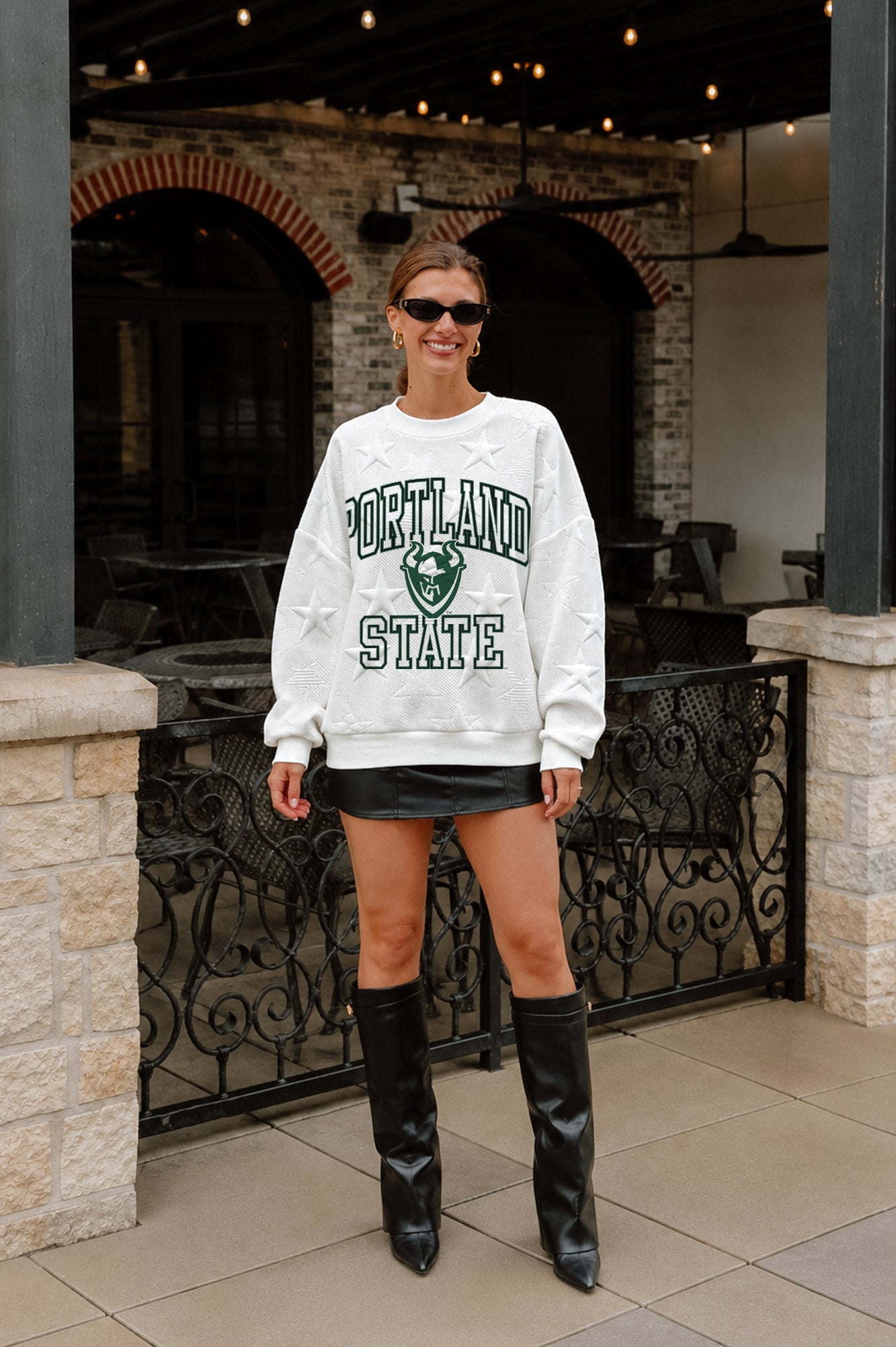 PORTLAND STATE VIKINGS BIG PLAY ENERGY EMBOSSED STAR CREWNECK