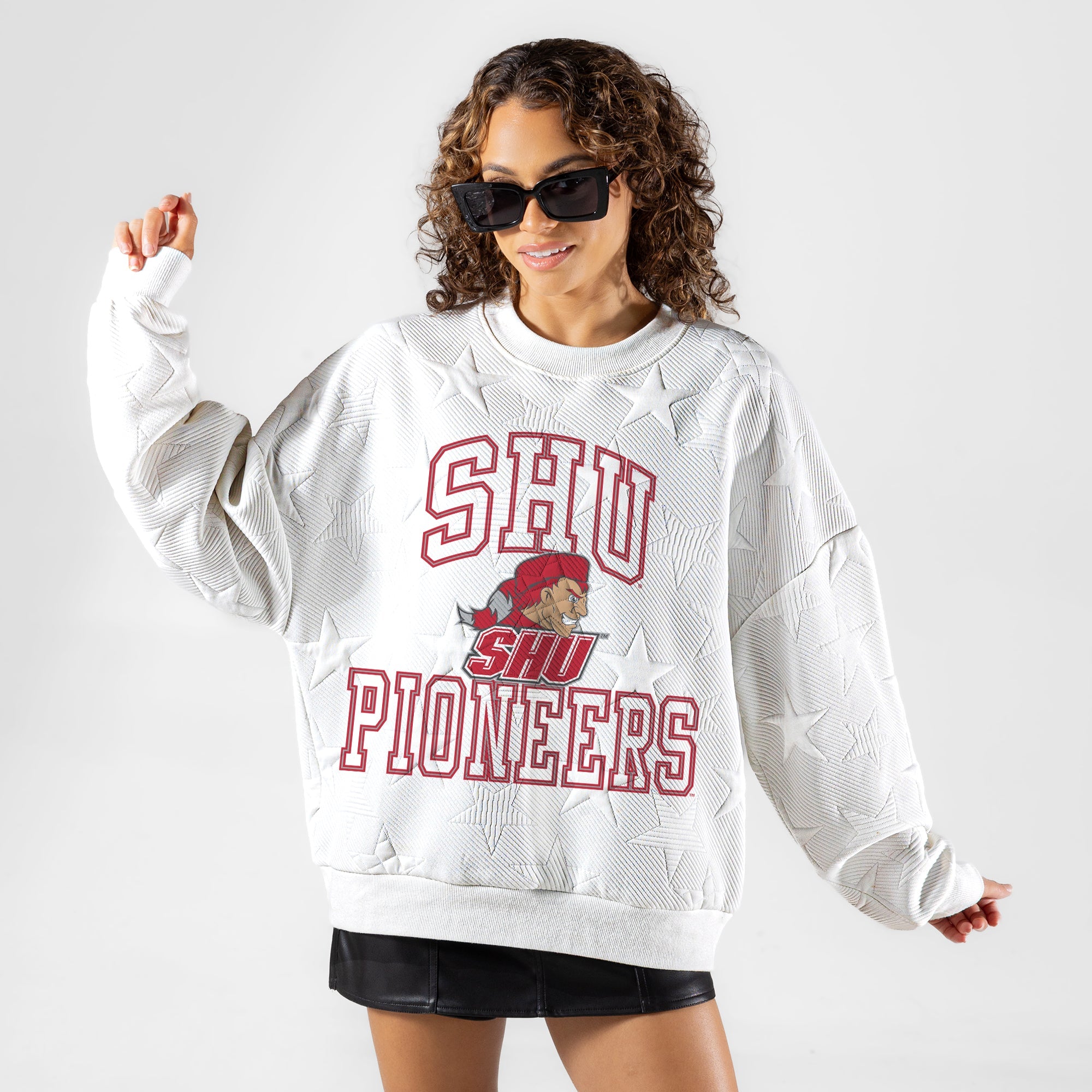 SACRED HEART PIONEERS BIG PLAY ENERGY EMBOSSED STAR CREWNECK
