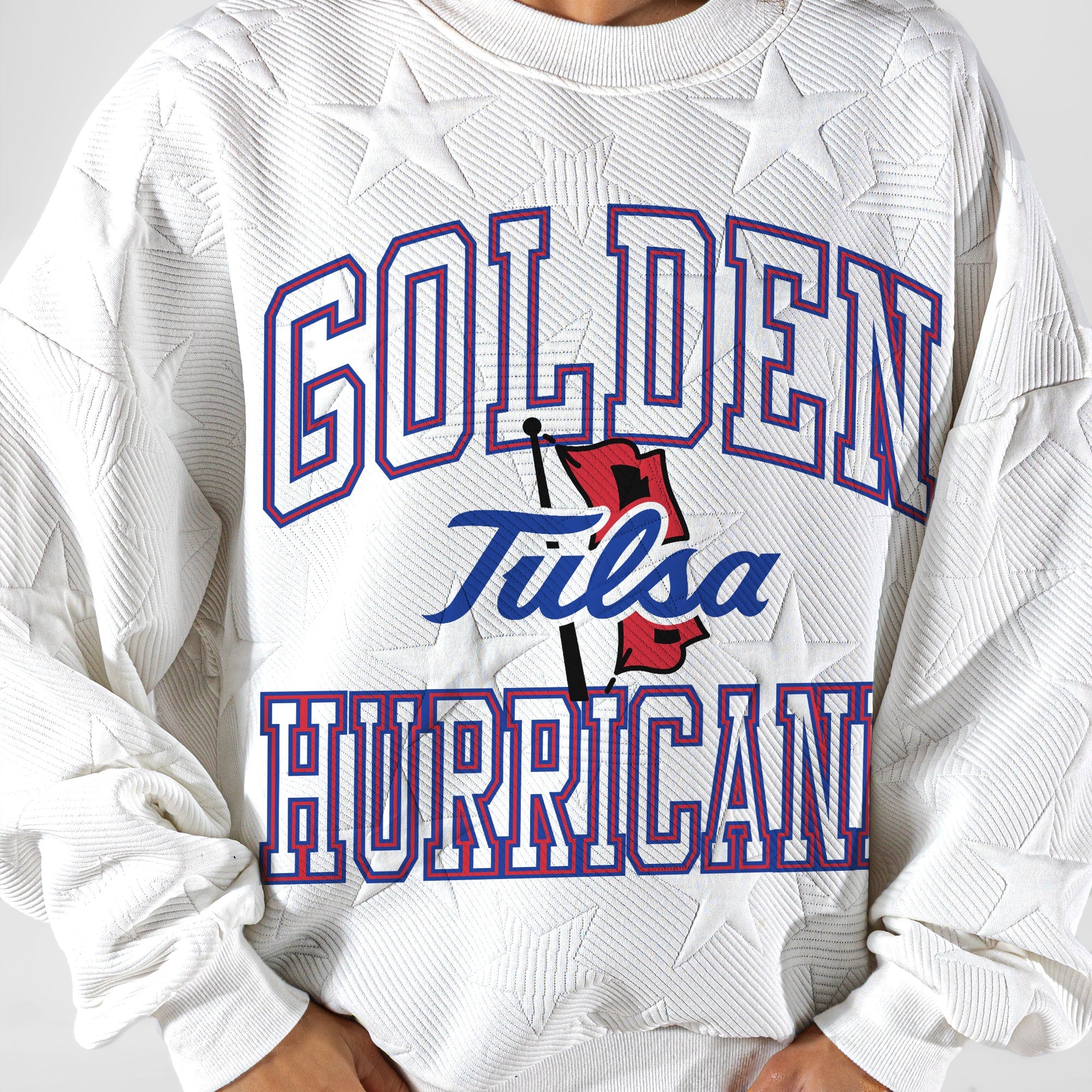 TULSA GOLDEN HURRICANE BIG PLAY ENERGY EMBOSSED STAR CREWNECK