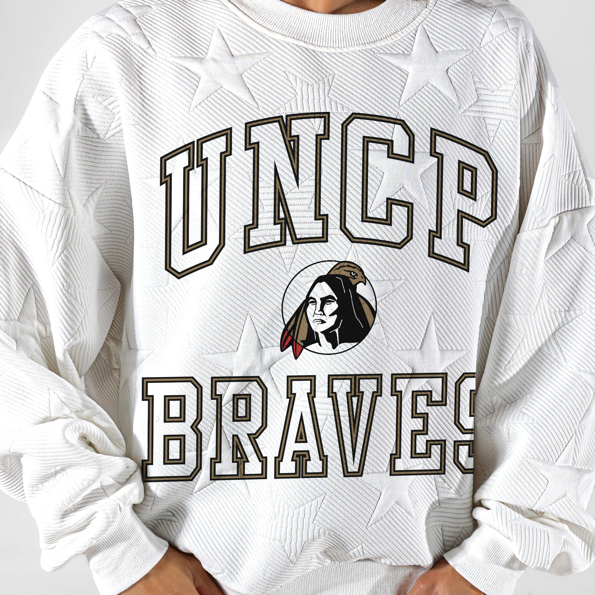 UNC AT PEMBROKE BRAVES BIG PLAY ENERGY EMBOSSED STAR CREWNECK
