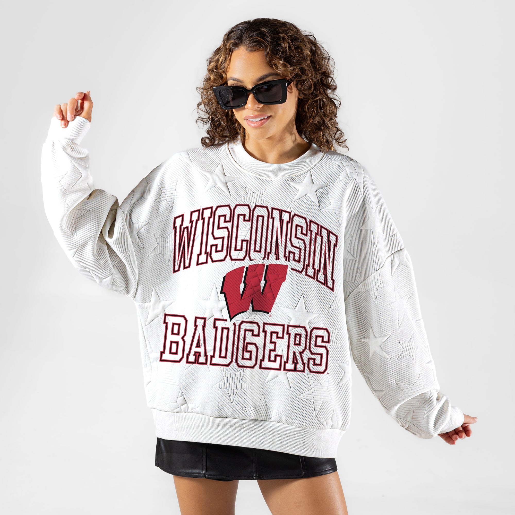 WISCONSIN BADGERS BIG PLAY ENERGY EMBOSSED STAR CREWNECK
