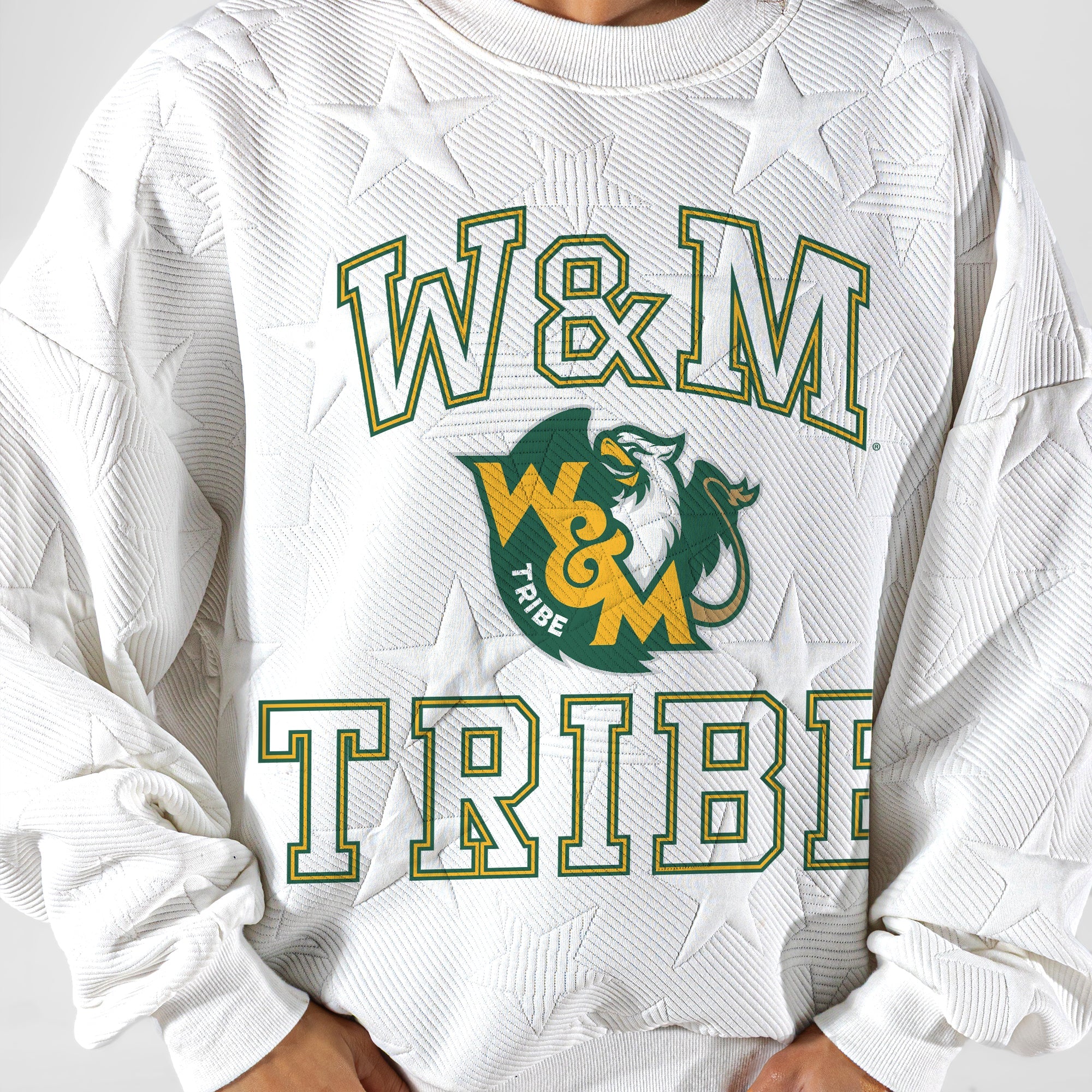 WILLIAM & MARY TRIBE BIG PLAY ENERGY EMBOSSED STAR CREWNECK