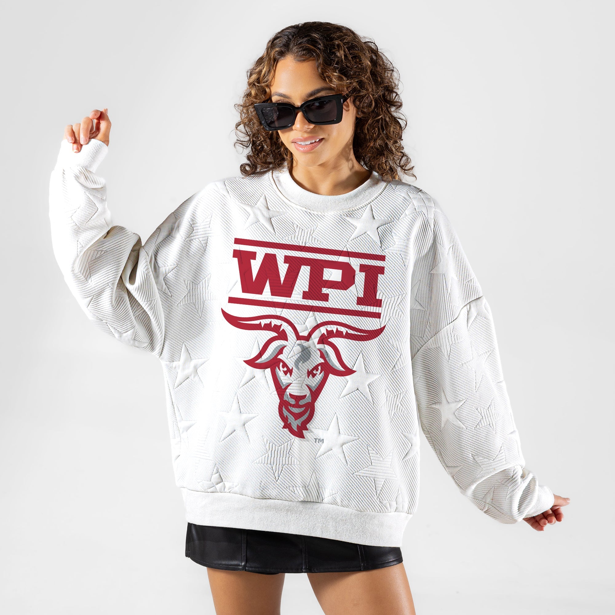 WORCESTER POLYTECHNIC INSTITUTE GOATS BIG PLAY ENERGY EMBOSSED STAR CREWNECK
