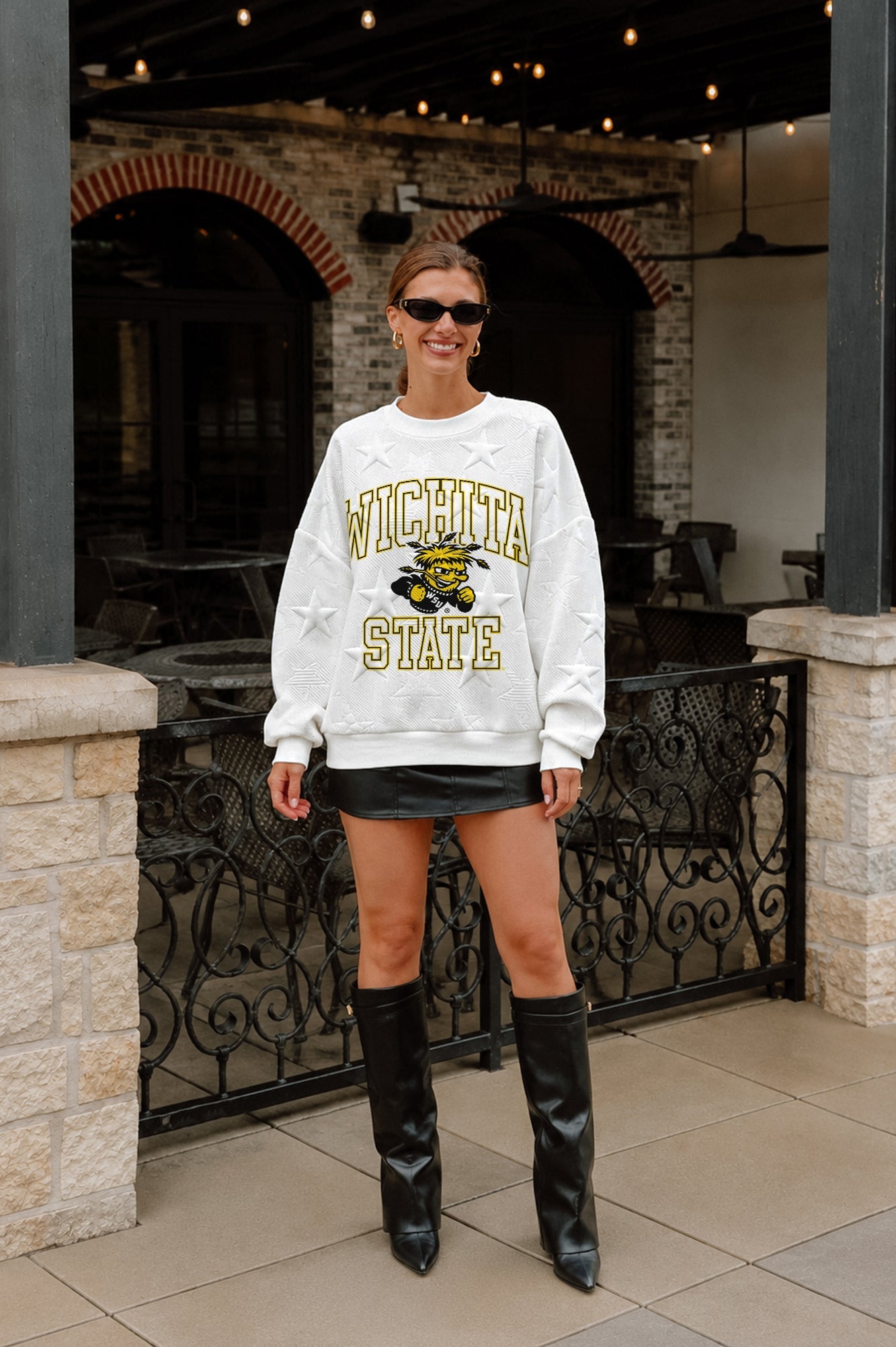 WICHITA STATE SHOCKERS BIG PLAY ENERGY EMBOSSED STAR CREWNECK