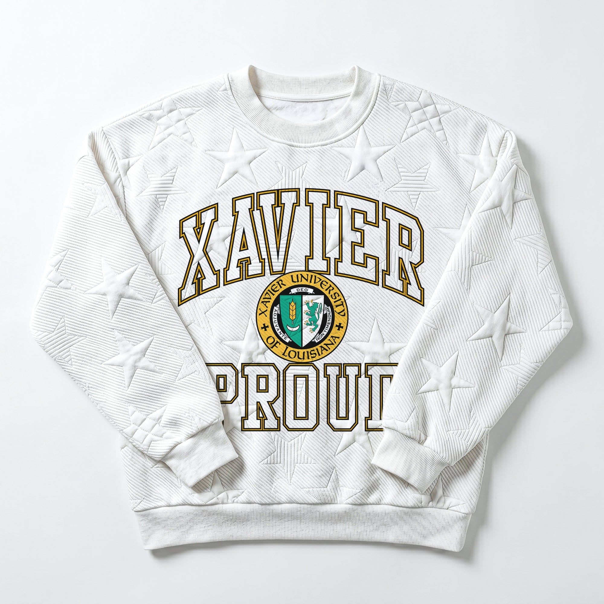 XAVIER UNIVERSITY OF LOUISIANA GOLD BIG PLAY ENERGY EMBOSSED STAR CREWNECK