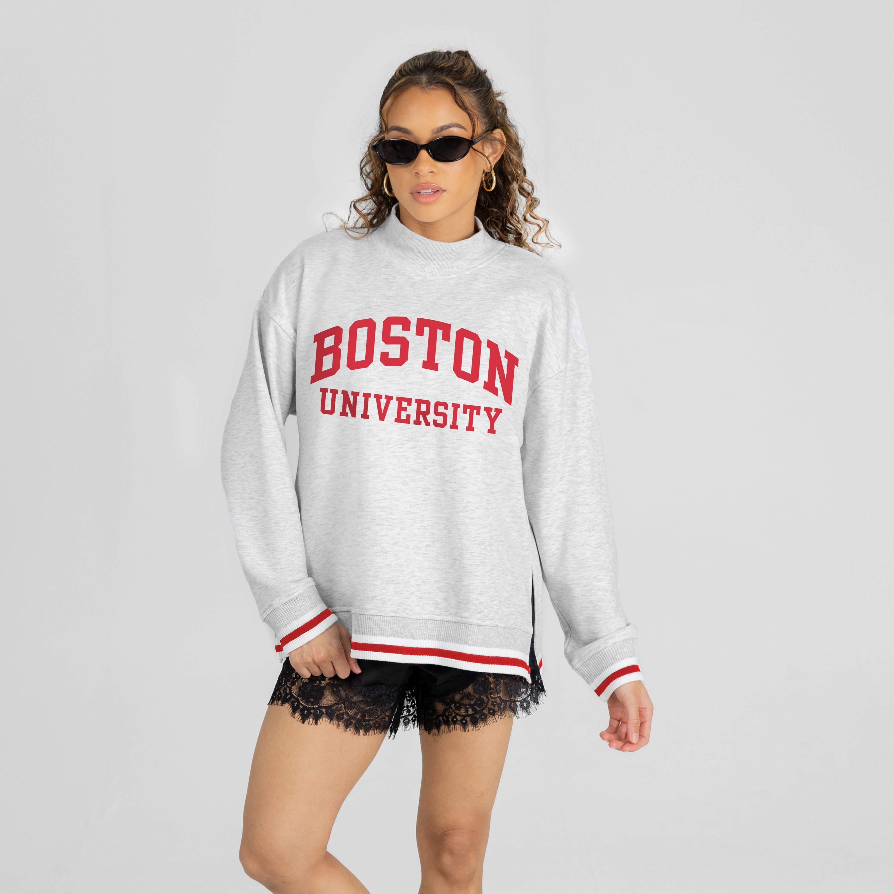 BOSTON UNIVERSITY TERRIERS RALLY POINT CONTRAST MOCKNECK PULLOVER