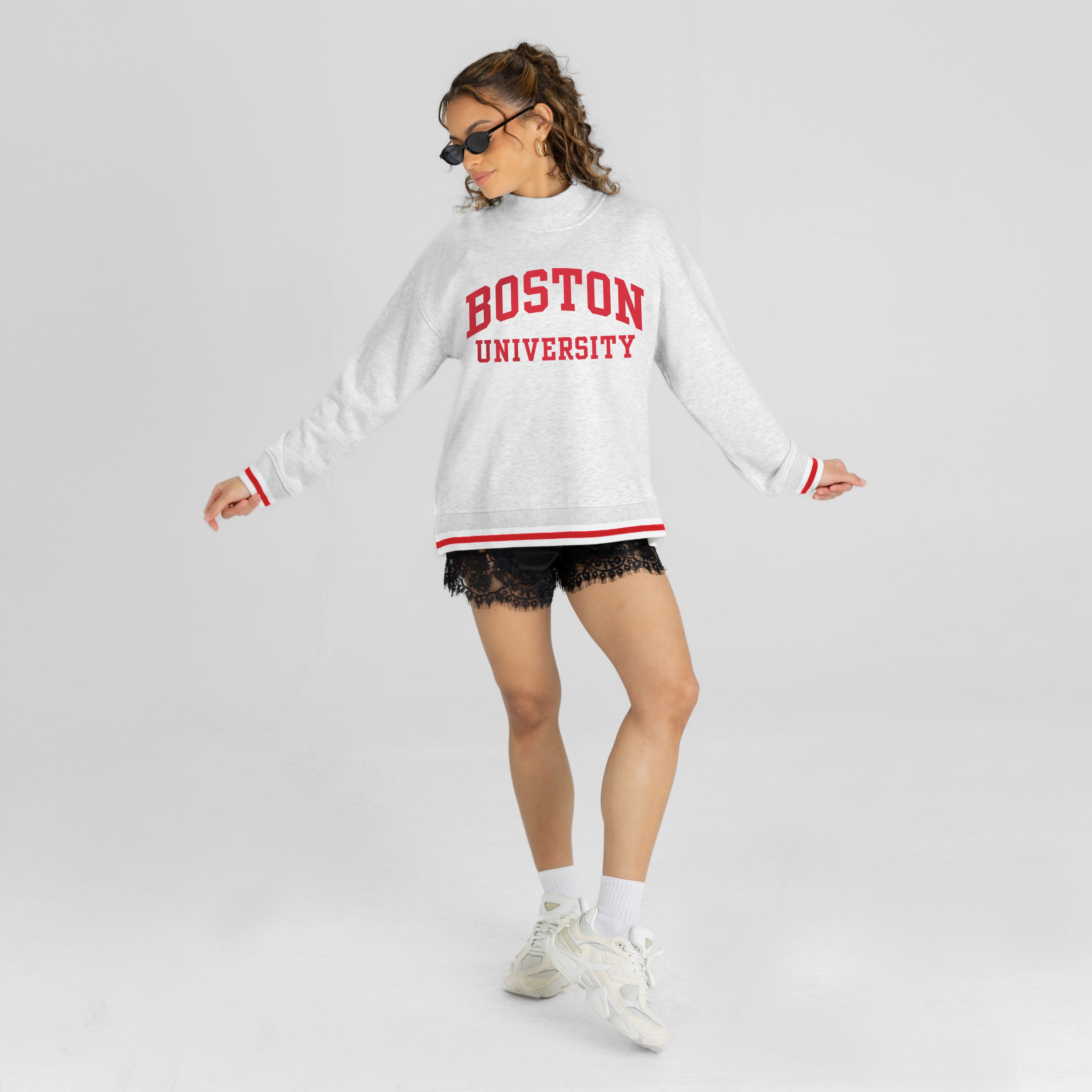 BOSTON UNIVERSITY TERRIERS RALLY POINT CONTRAST MOCKNECK PULLOVER