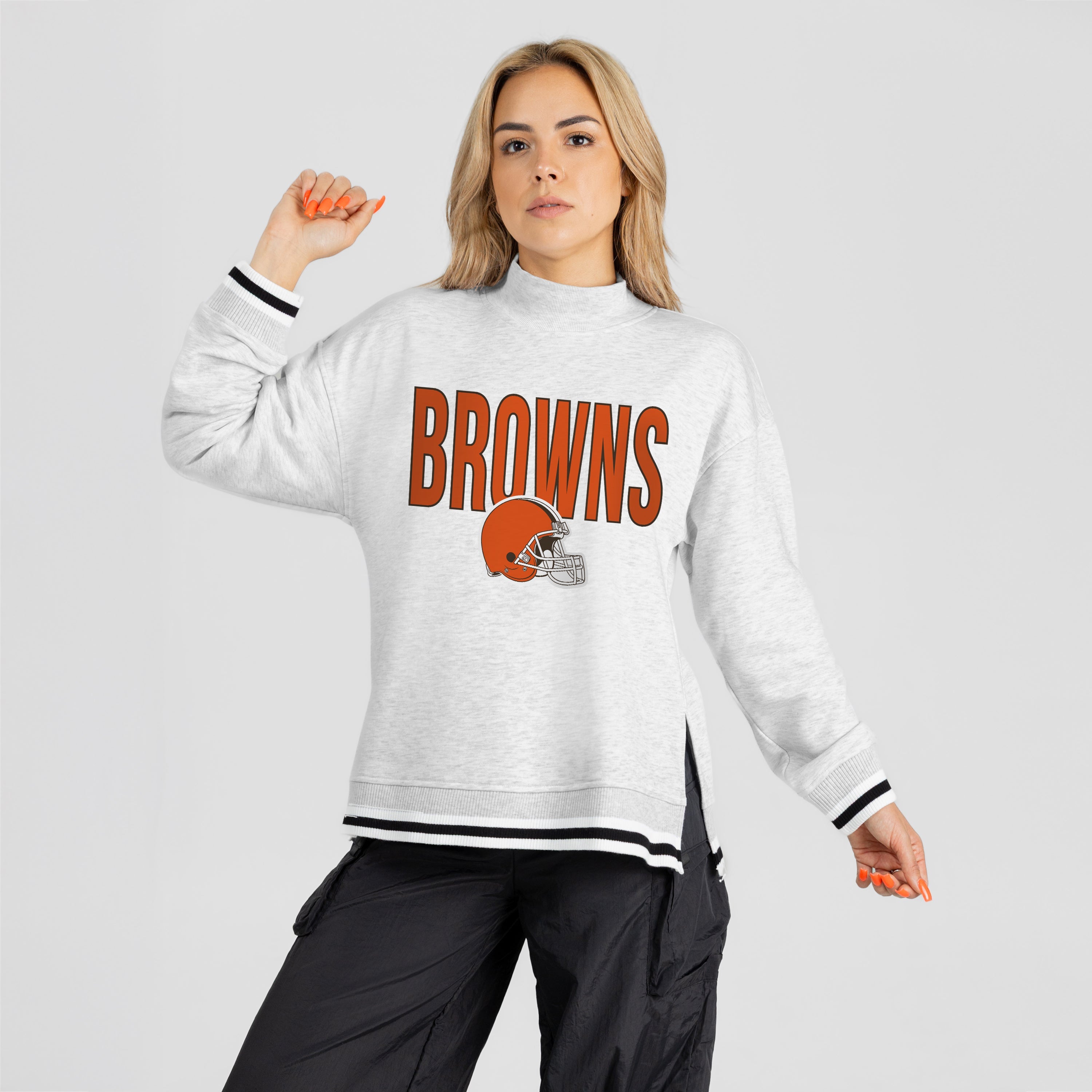 CLEVELAND BROWNS RALLY POINT CONTRAST MOCKNECK PULLOVER