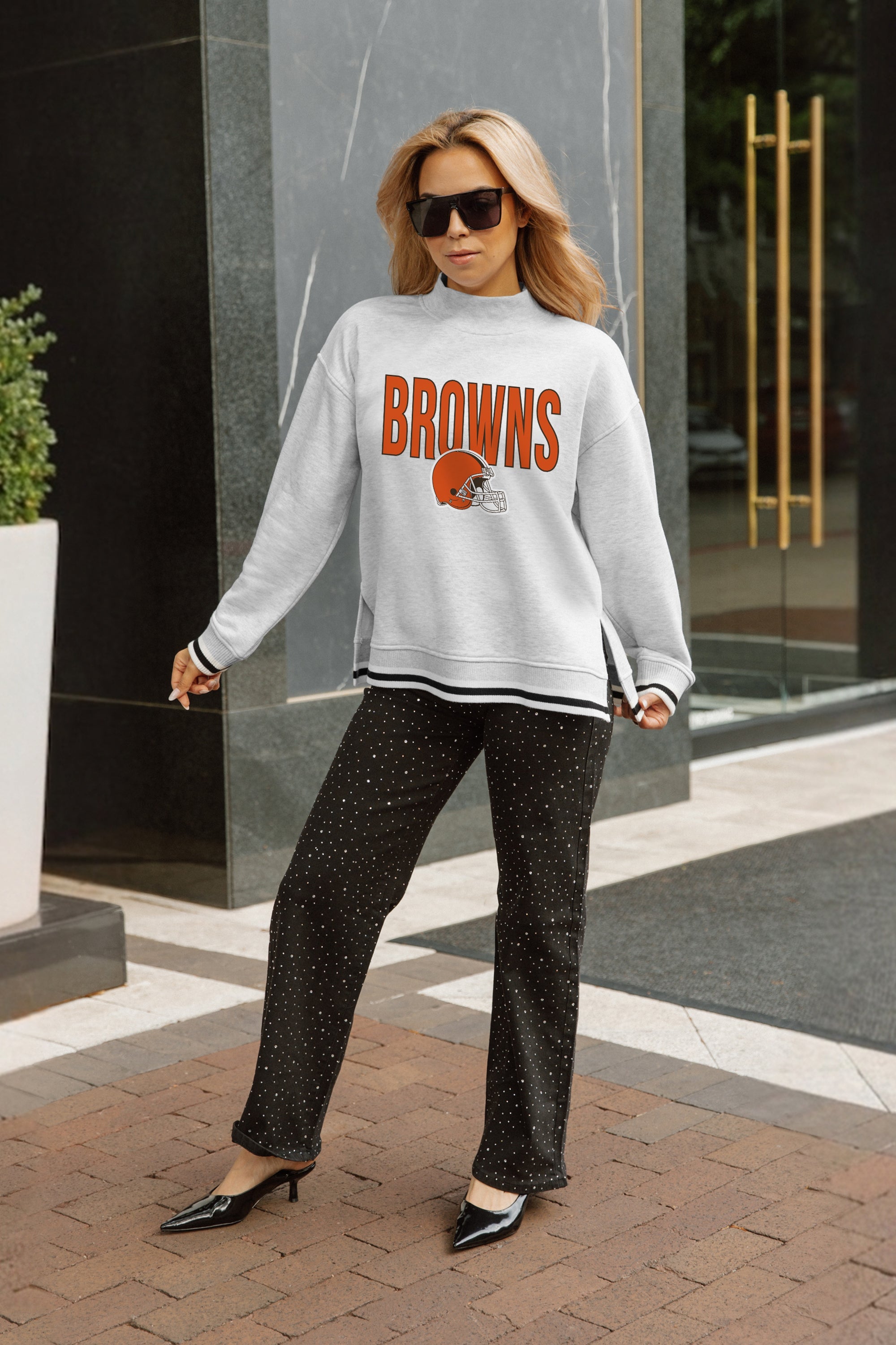 CLEVELAND BROWNS RALLY POINT CONTRAST MOCKNECK PULLOVER