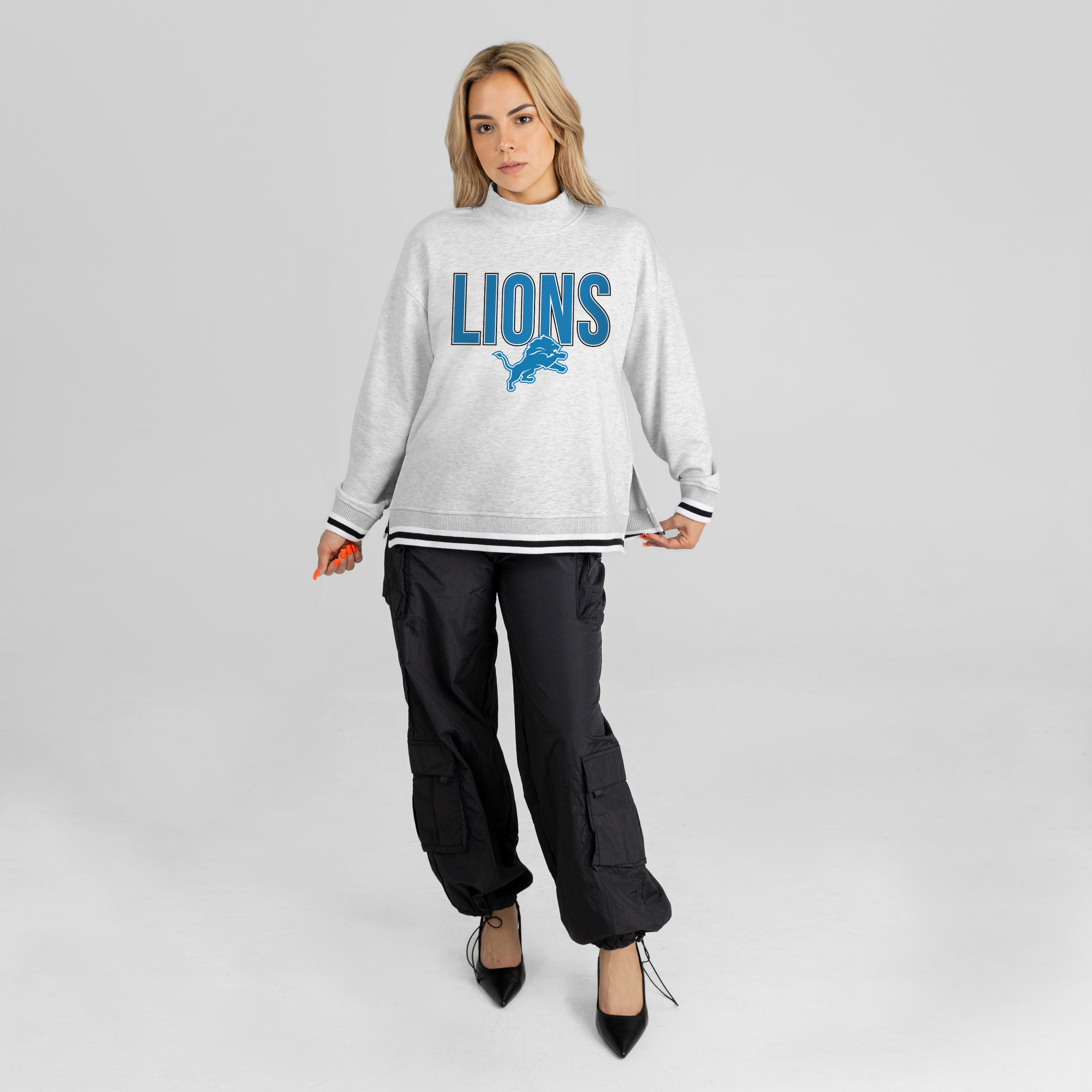 DETROIT LIONS RALLY POINT CONTRAST MOCKNECK PULLOVER