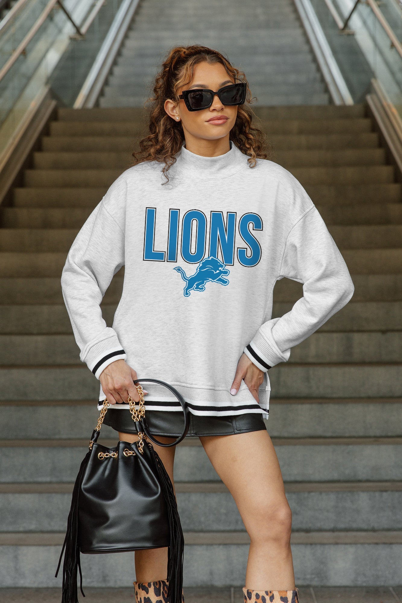DETROIT LIONS RALLY POINT CONTRAST MOCKNECK PULLOVER